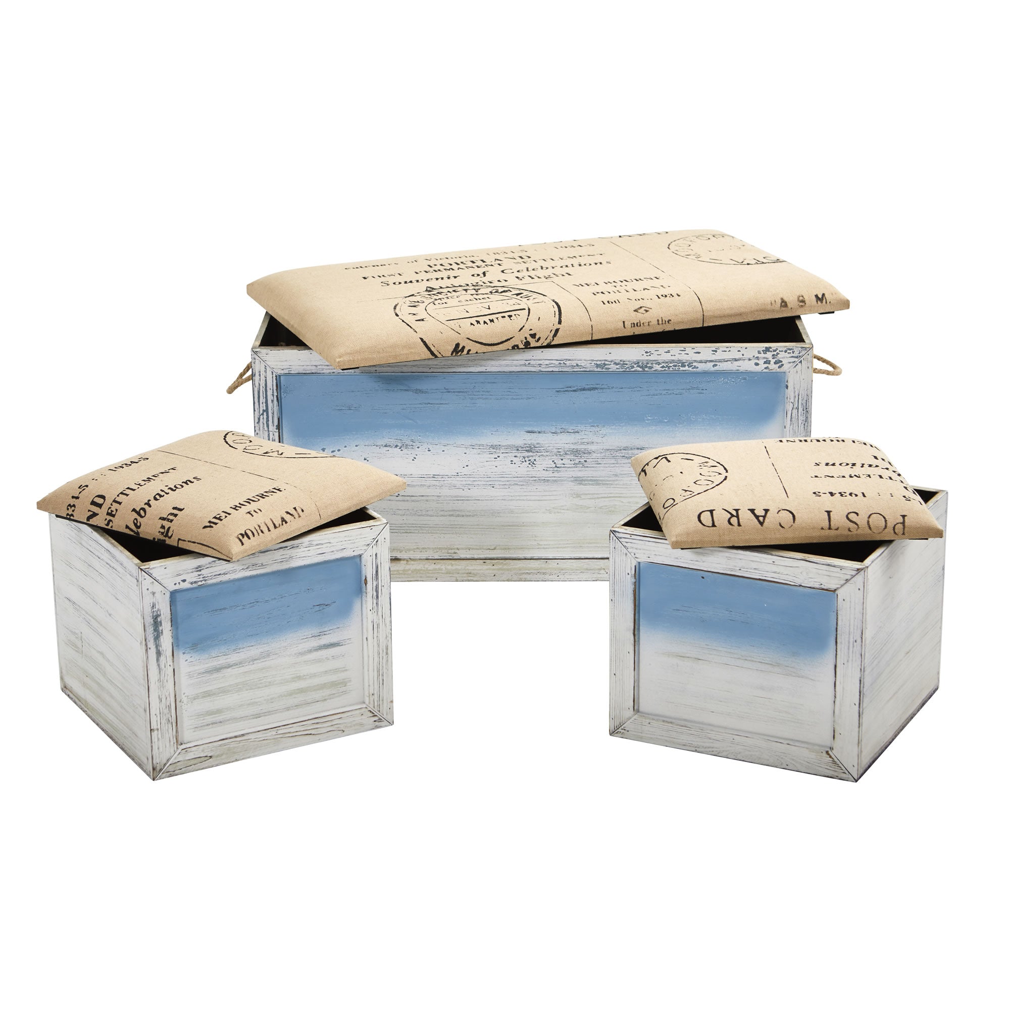Ocean Breeze Storage Boxes, Bench and Seating Set (Set of 3) | Zigeze