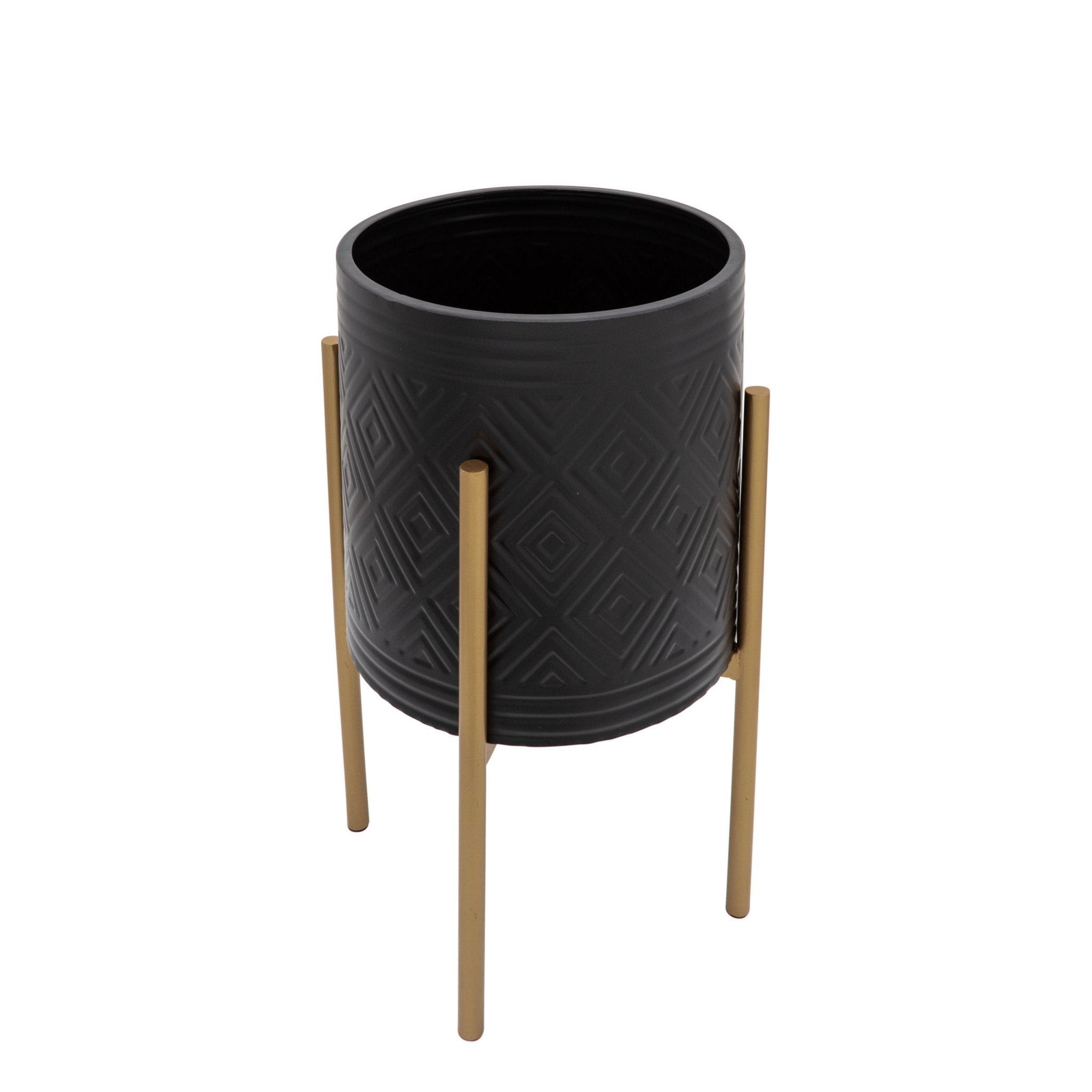 Set of 2 Aztec Planters On Stand, Black/Gold | Zigeze