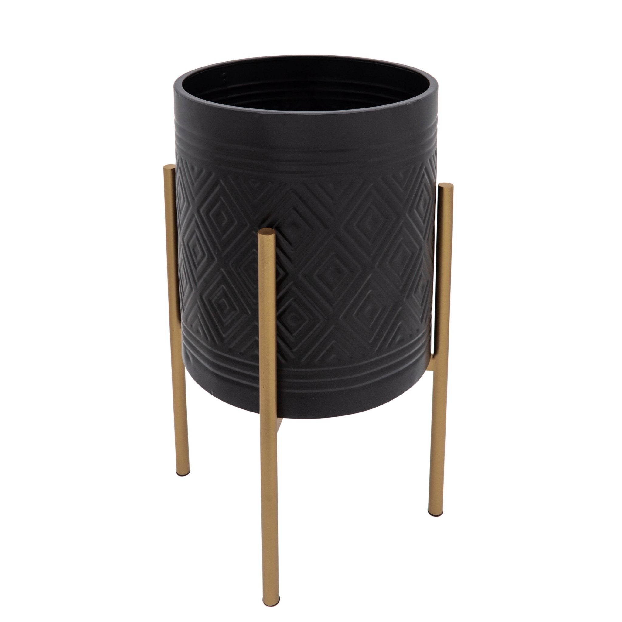 Set of 2 Aztec Planters On Stand, Black/Gold | Zigeze