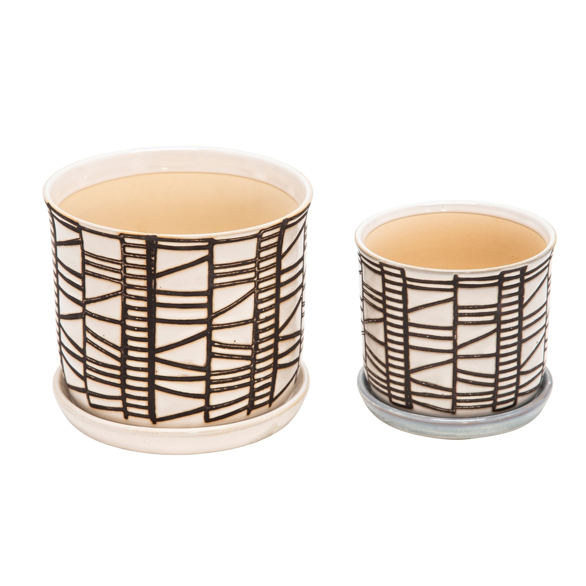 Set of 2 Beige Ceramic Planters with Saucer | Zigeze