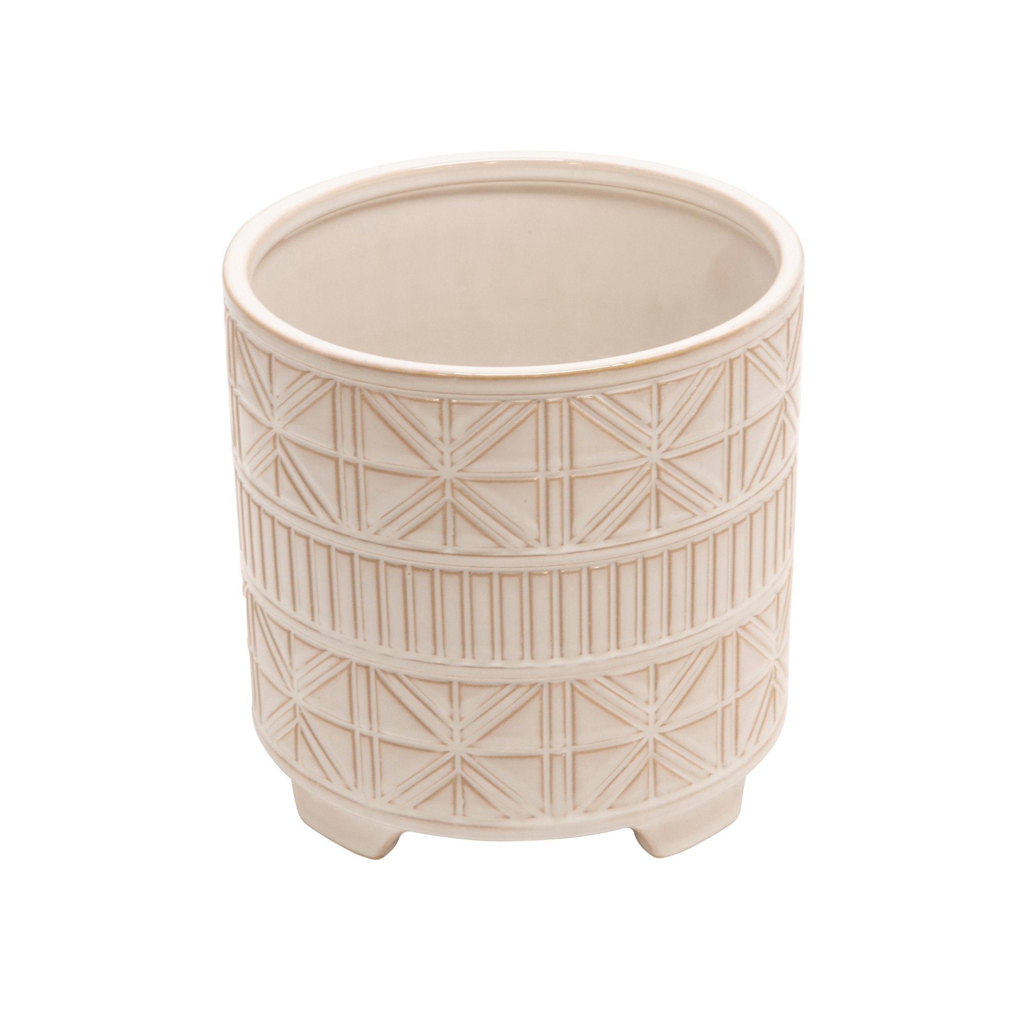 Set of 2 Ceramic Abstract Footed Planter, White | Zigeze