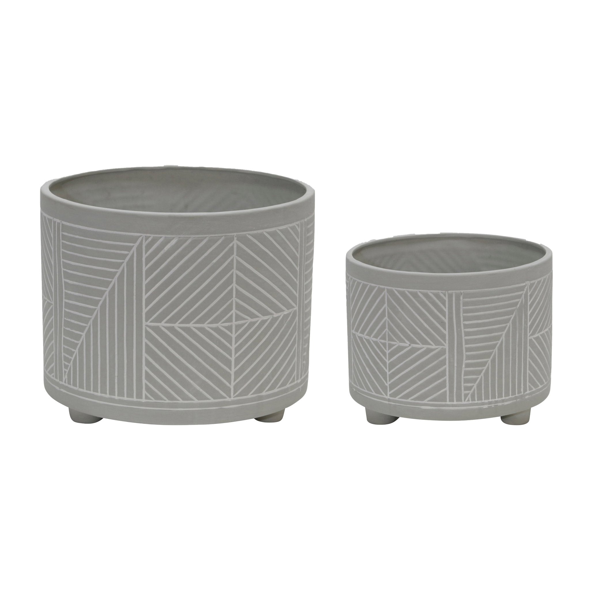Set of 2 Ceramic Diamond Footed Planter, Gray | Zigeze