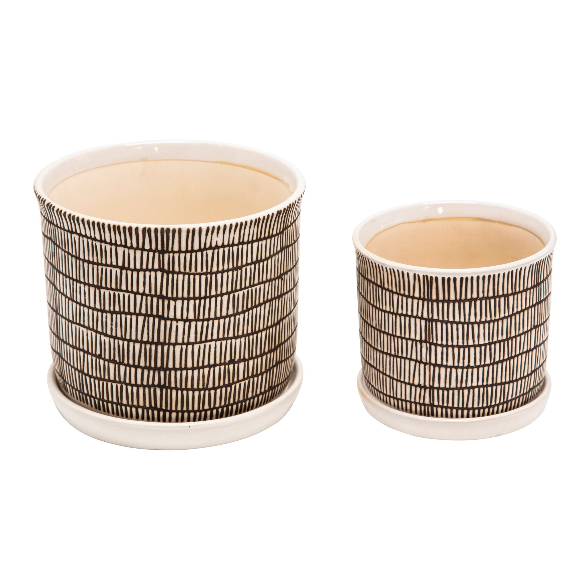 Set of 2 Ceramic Planters with Saucer, Beige | Zigeze
