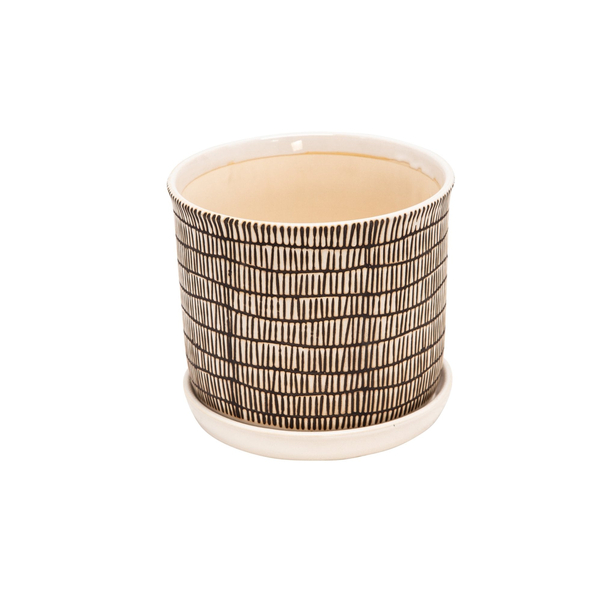 Set of 2 Ceramic Planters with Saucer, Beige | Zigeze