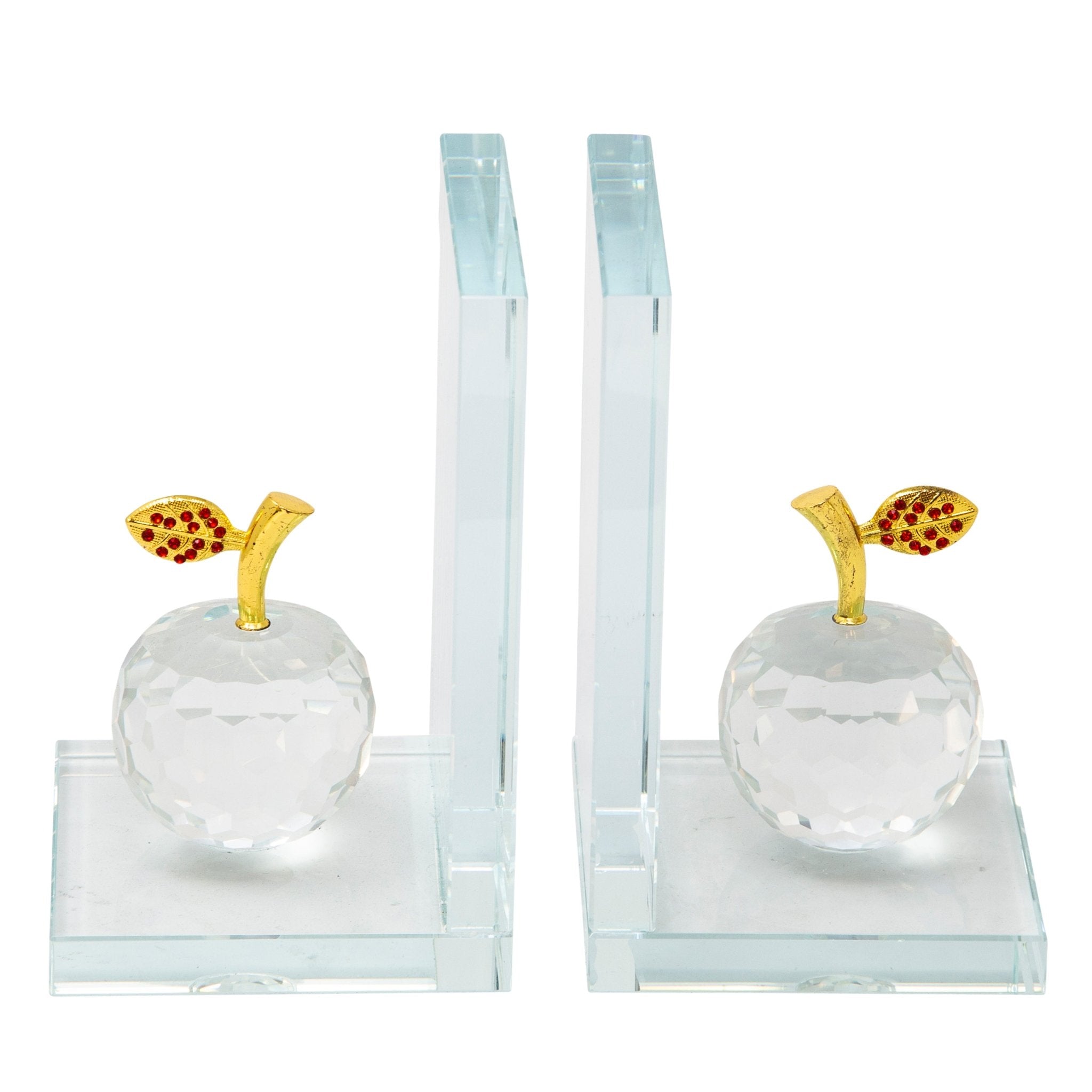 Set of 2 Crystal Apple Bookends, Clear | Zigeze
