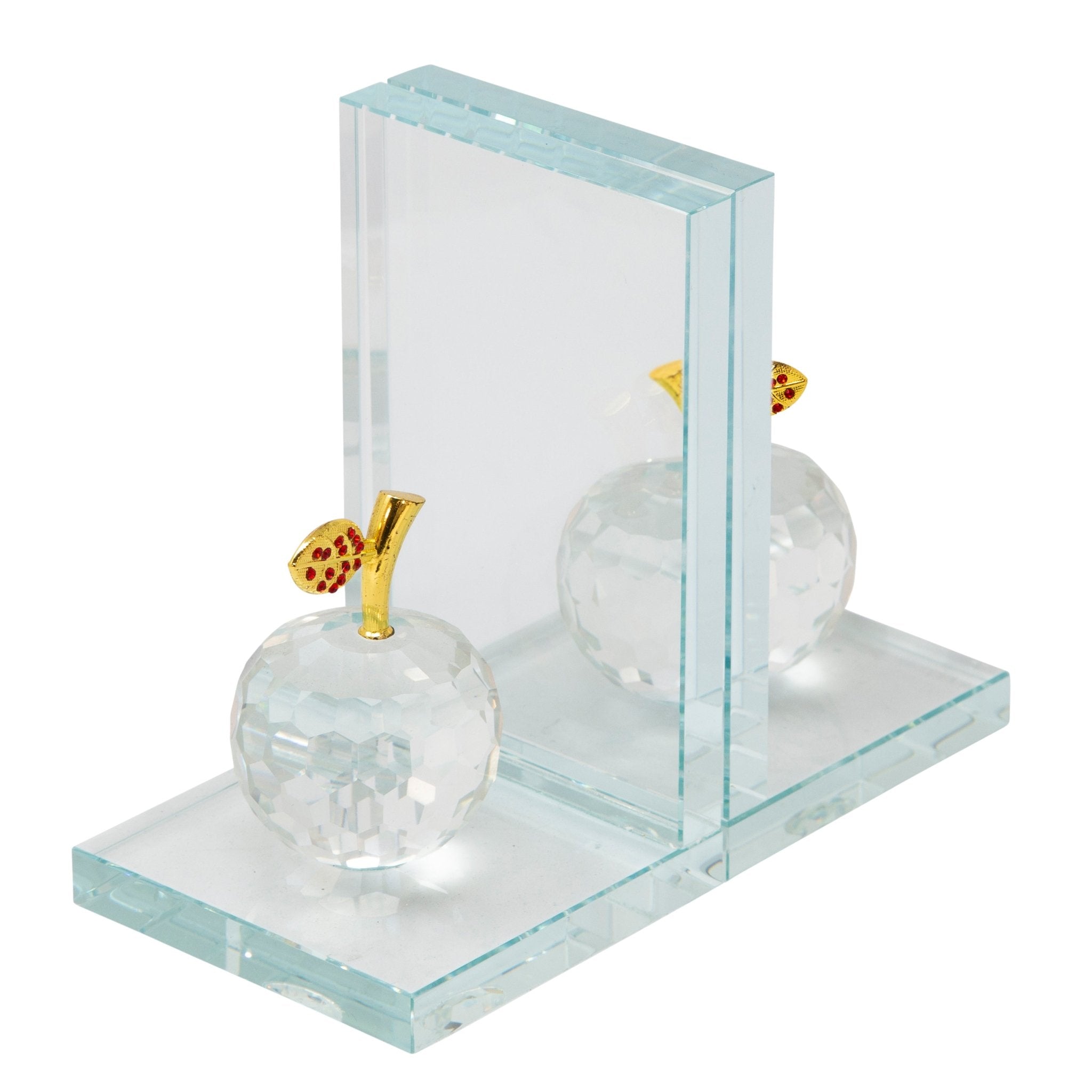 Set of 2 Crystal Apple Bookends, Clear | Zigeze