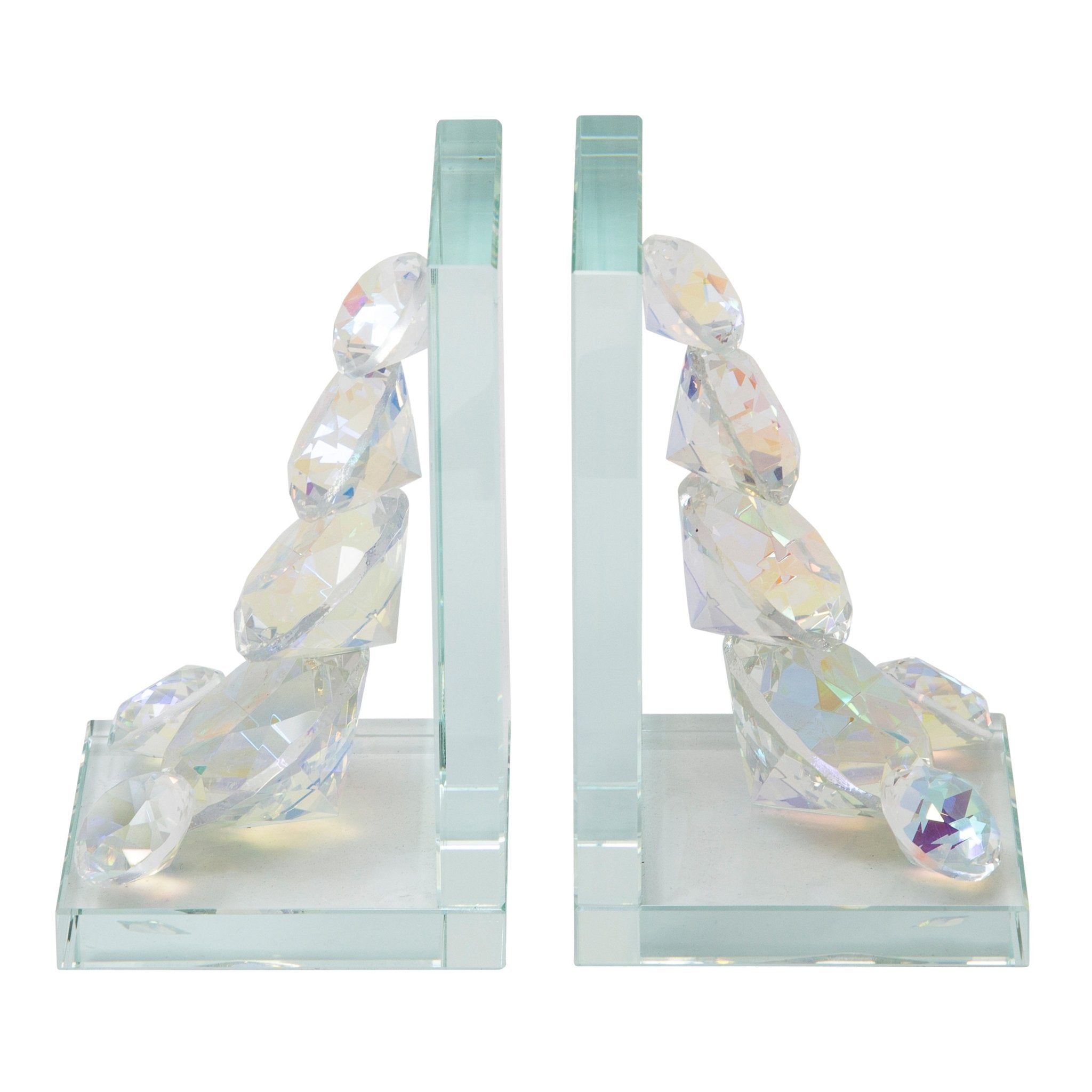 Set of 2 Crystal Diamond Bookends, Rainbow | Zigeze