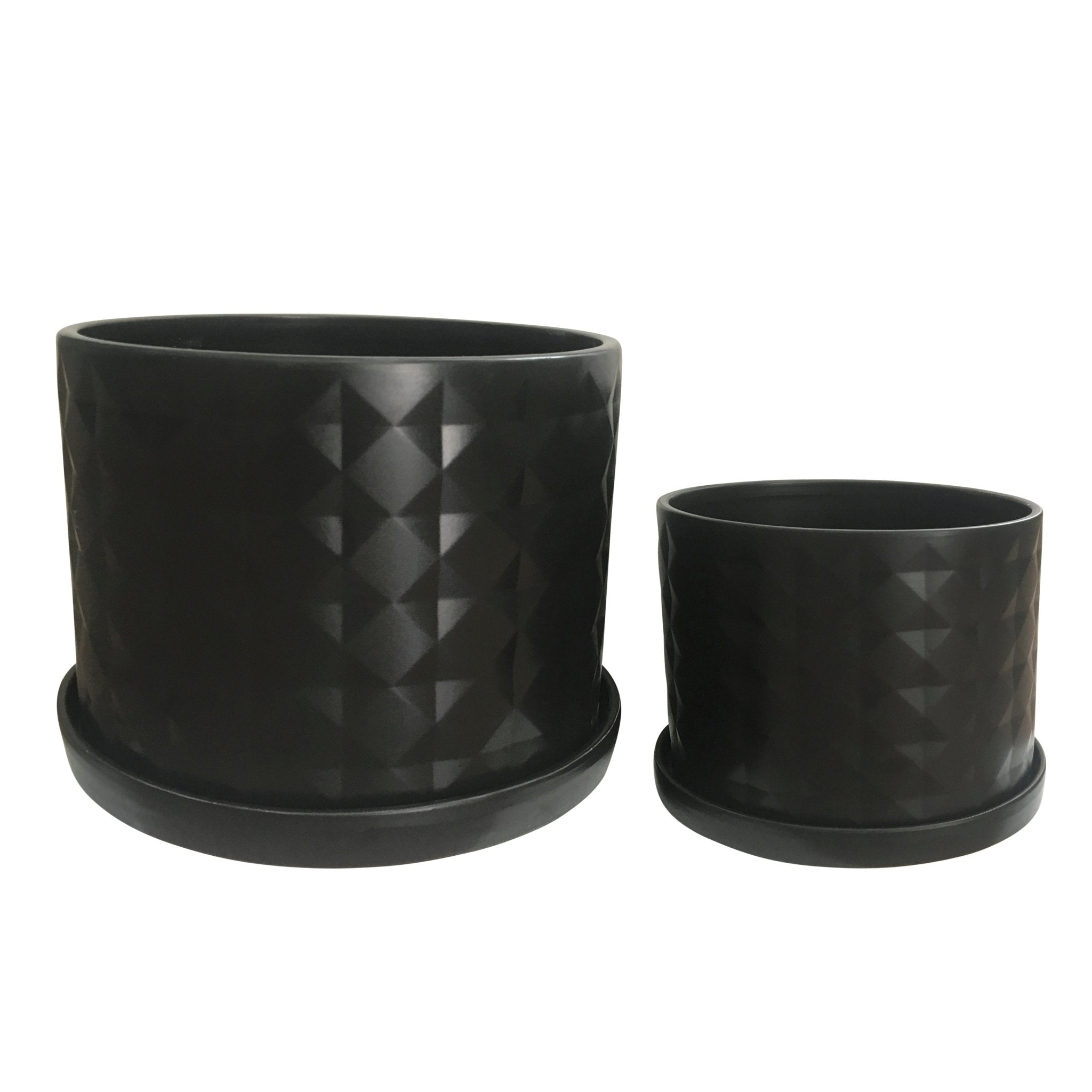 Set of 2 Diamond Planters with Saucer, Black | Zigeze