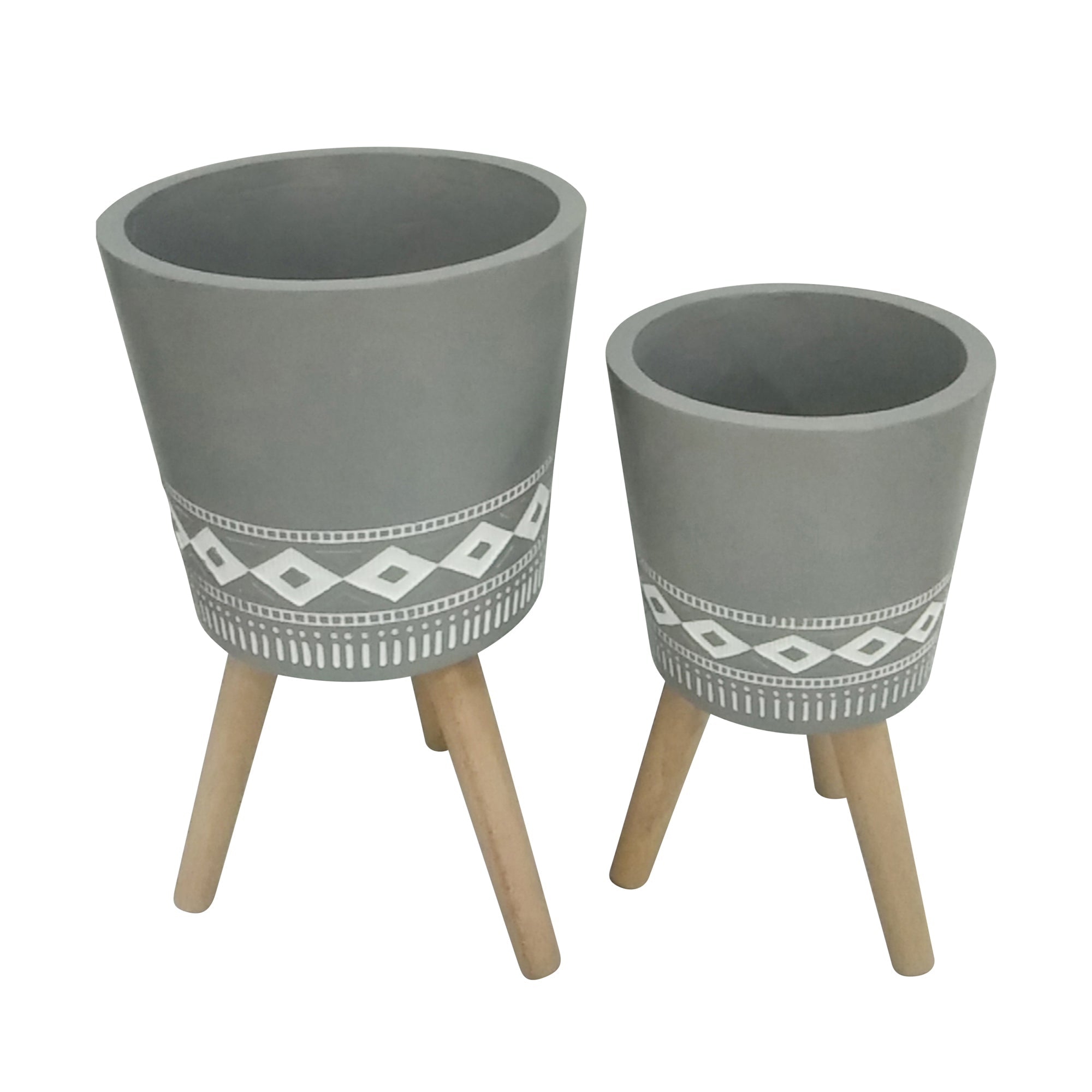 Set of 2 Diamond Planters with Wood Legs, Gray | Zigeze