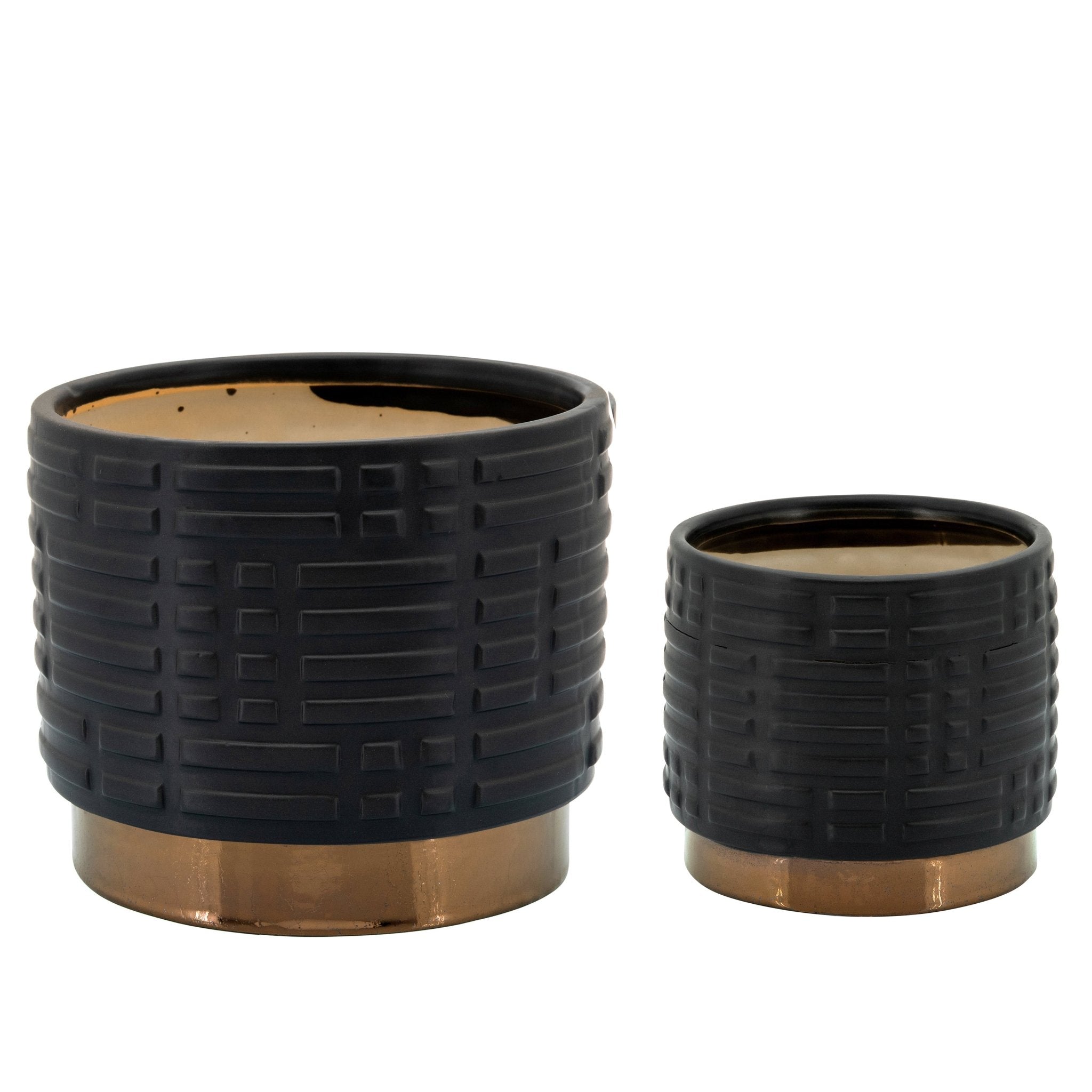 Set of 2 Maze Metallic Planters, Black | Zigeze