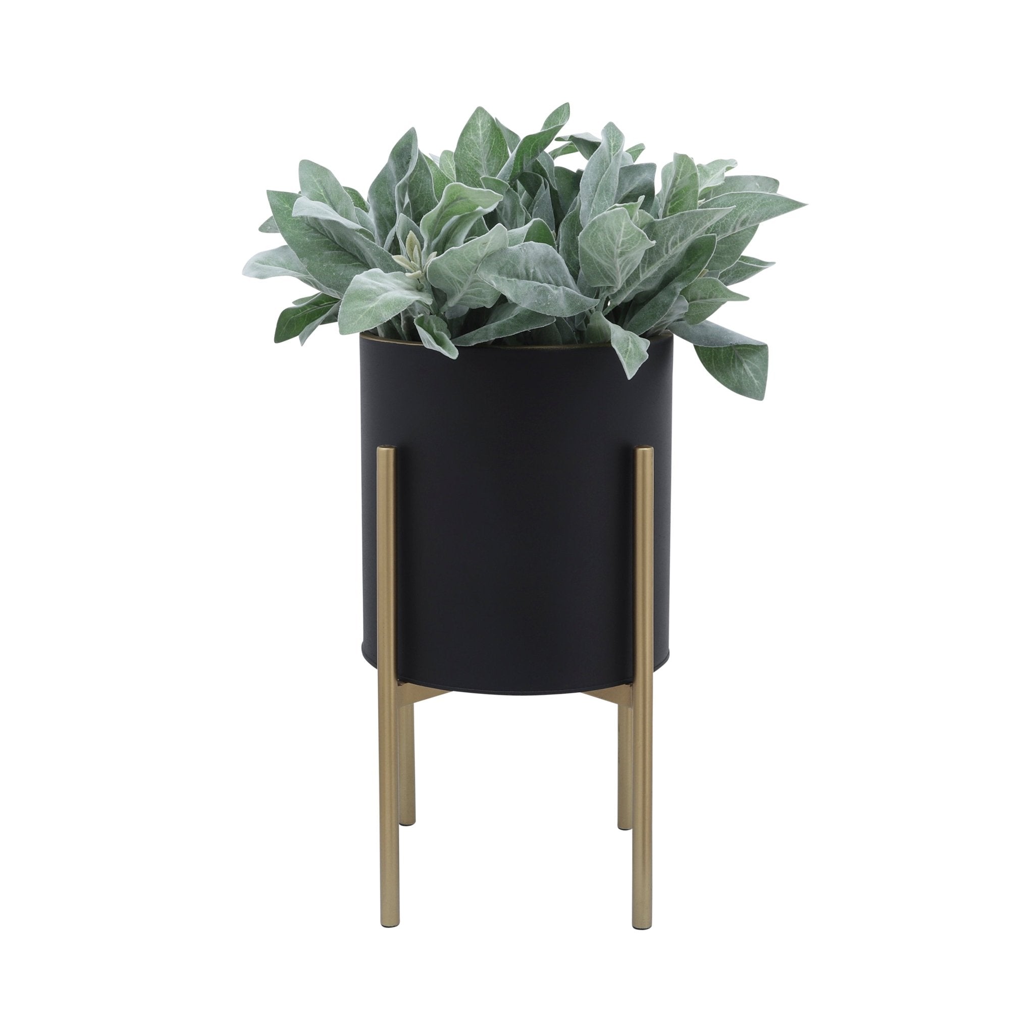 Set of 2 Planters On Metal Stand, Black/Gold | Zigeze