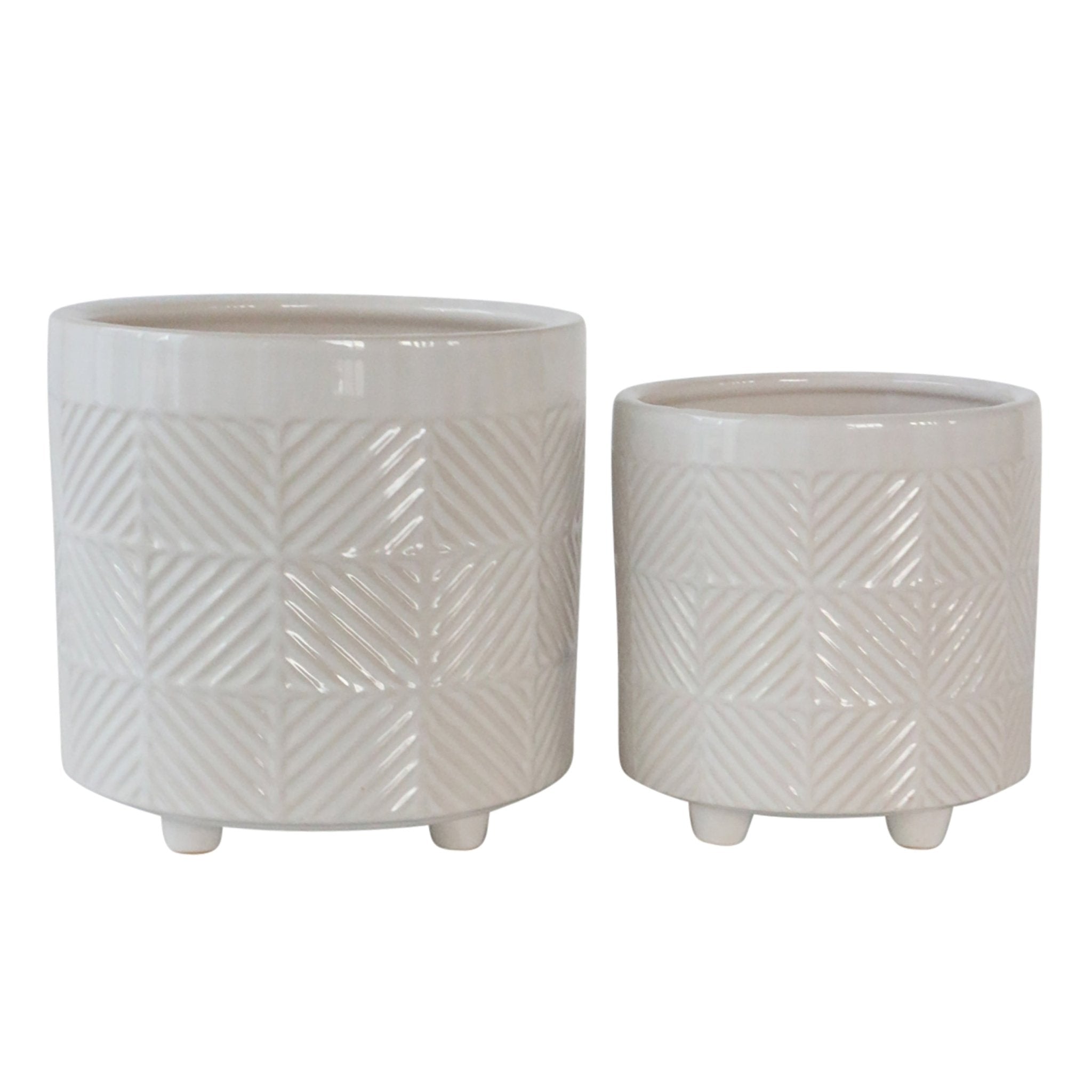 Set of 2 Textured Planters, Shiny White | Zigeze