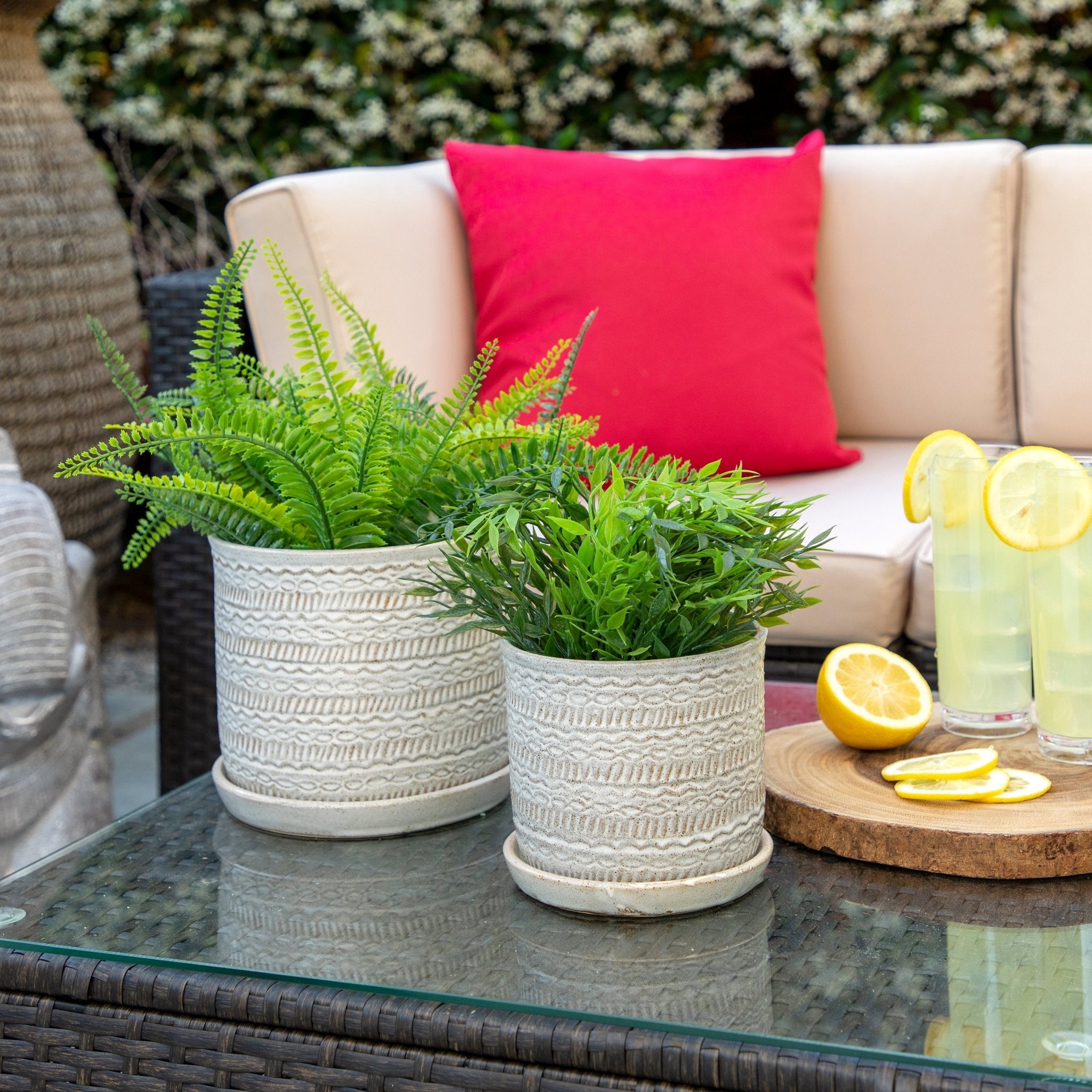 Set of 2 Tribal Planters with Saucer, Beige | Zigeze
