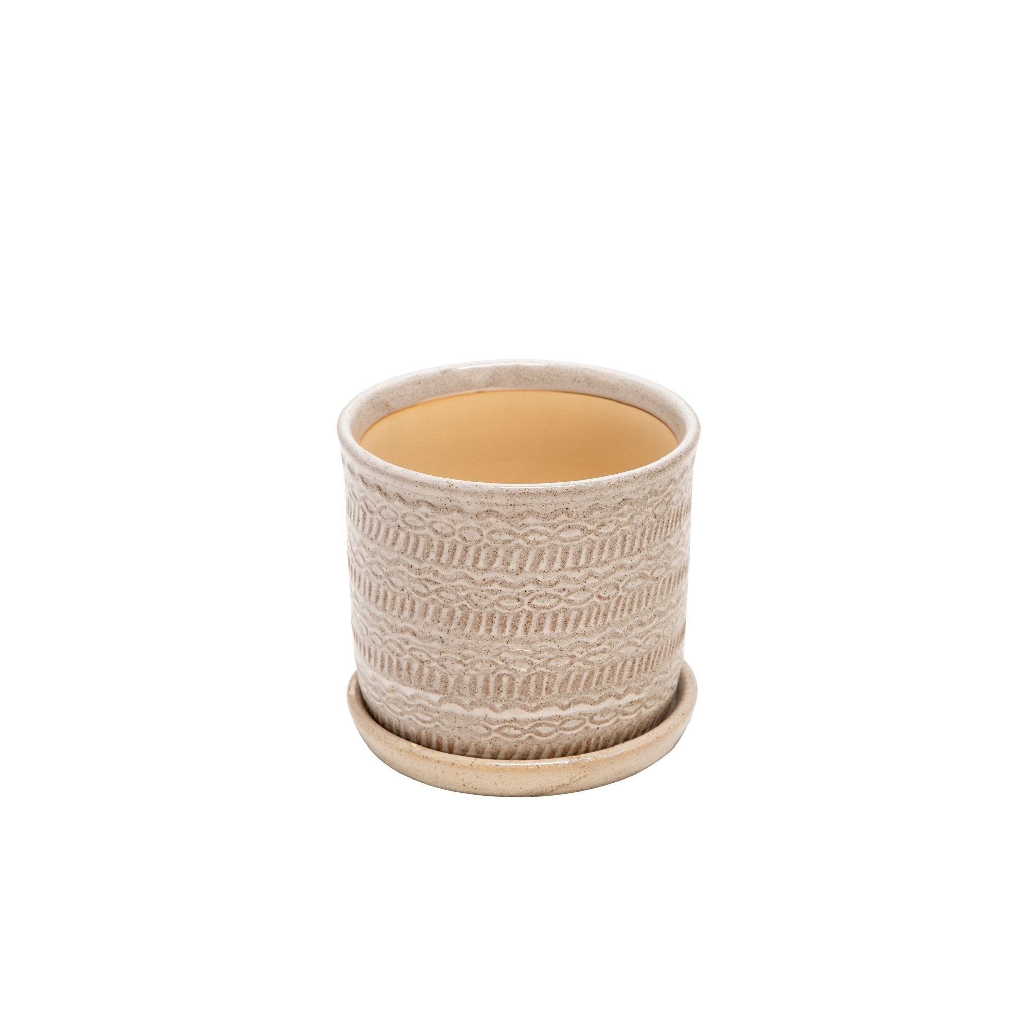 Set of 2 Tribal Planters with Saucer, Beige | Zigeze