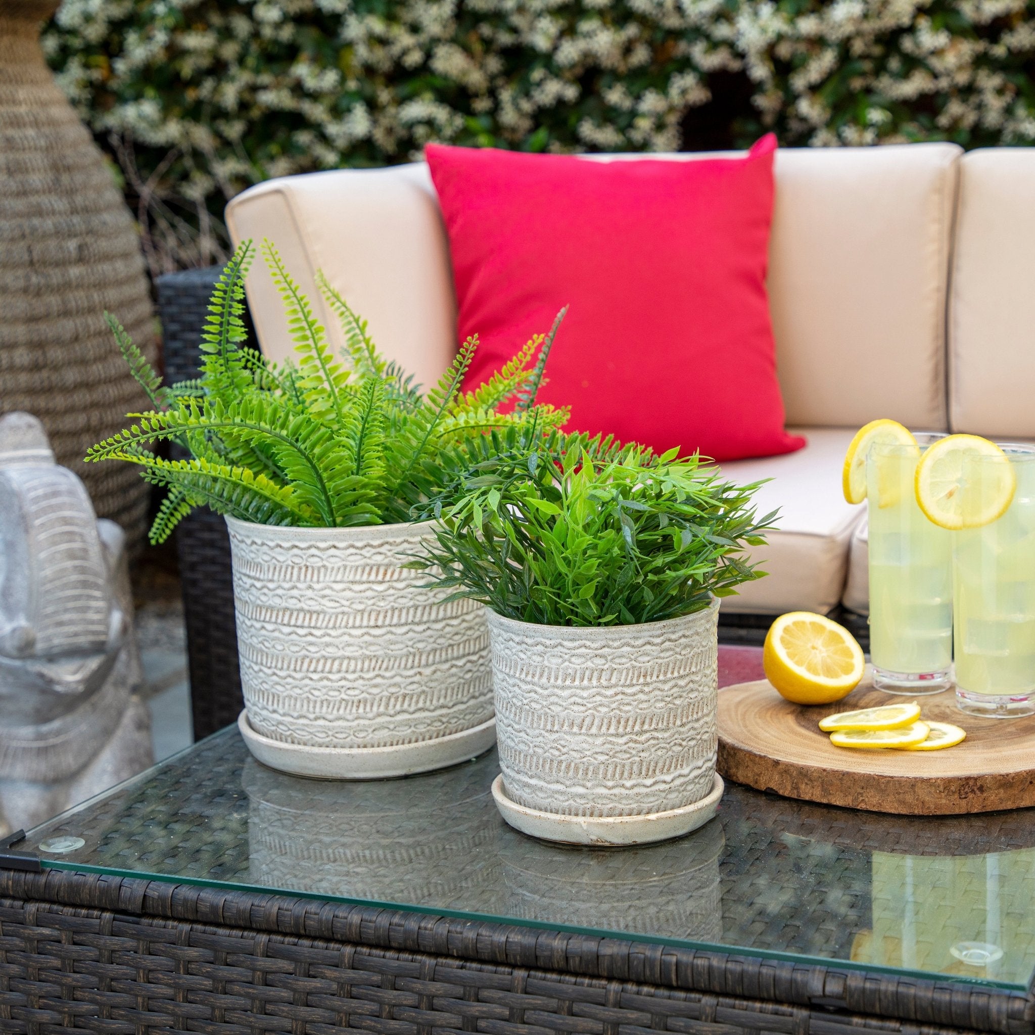 Set of 2 Tribal Planters with Saucer, Beige | Zigeze