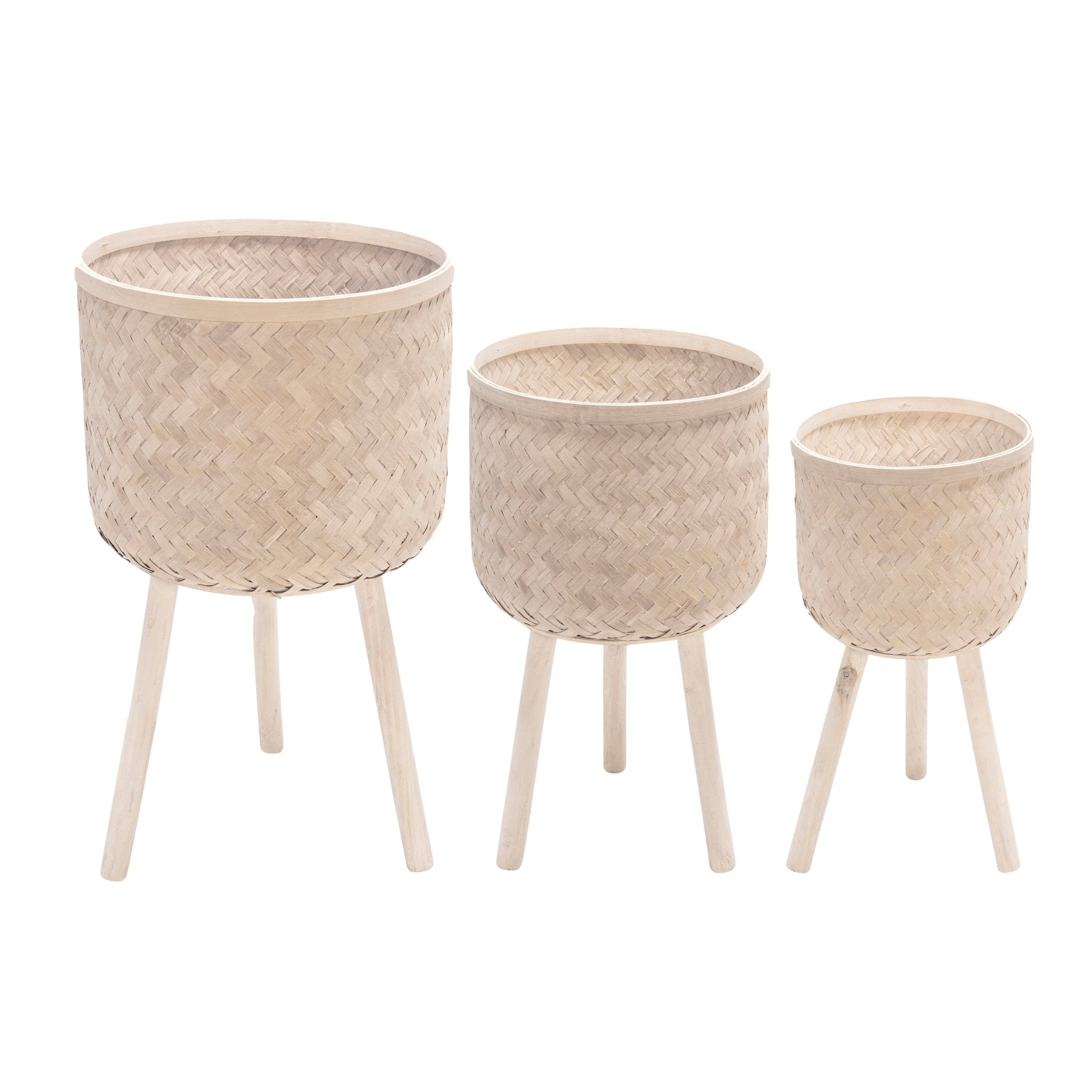 Set of 3 Bamboo Planters White Wash | Zigeze
