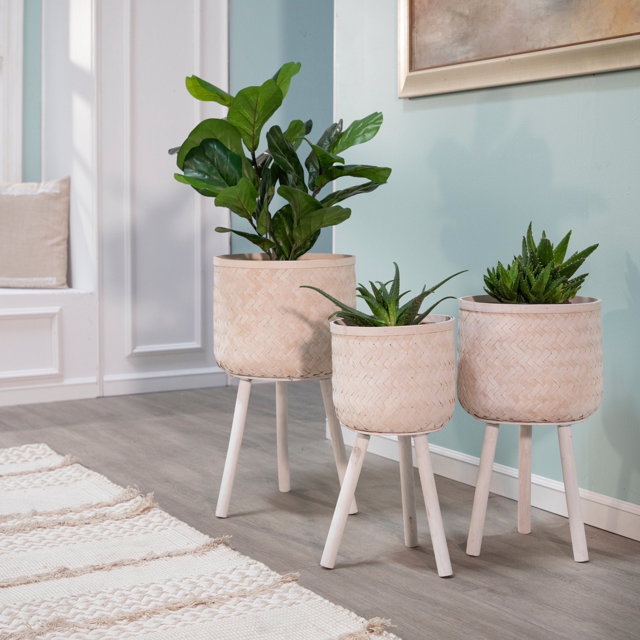 Set of 3 Bamboo Planters White Wash | Zigeze