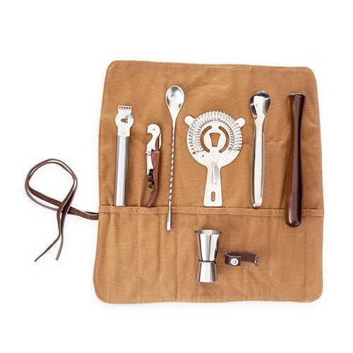 Set of 7 Bar Tools in Canvas Cocktail Kit | Zigeze