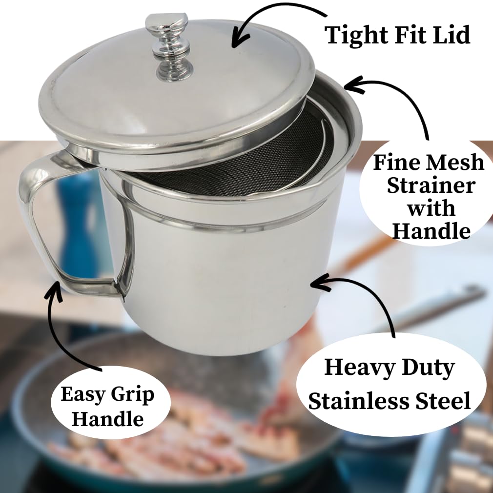 Stainless Steel Bacon Grease Strainer and Keeper | Zigeze