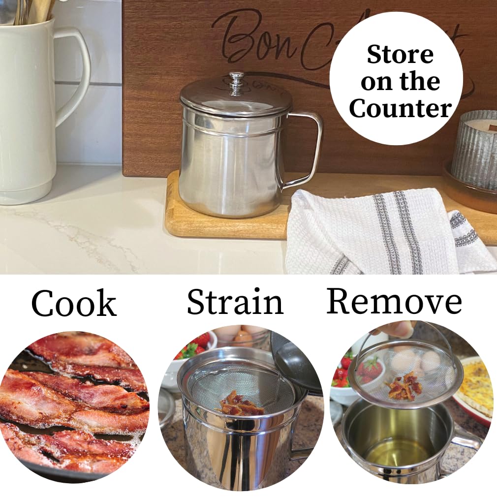 Stainless Steel Bacon Grease Strainer and Keeper | Zigeze