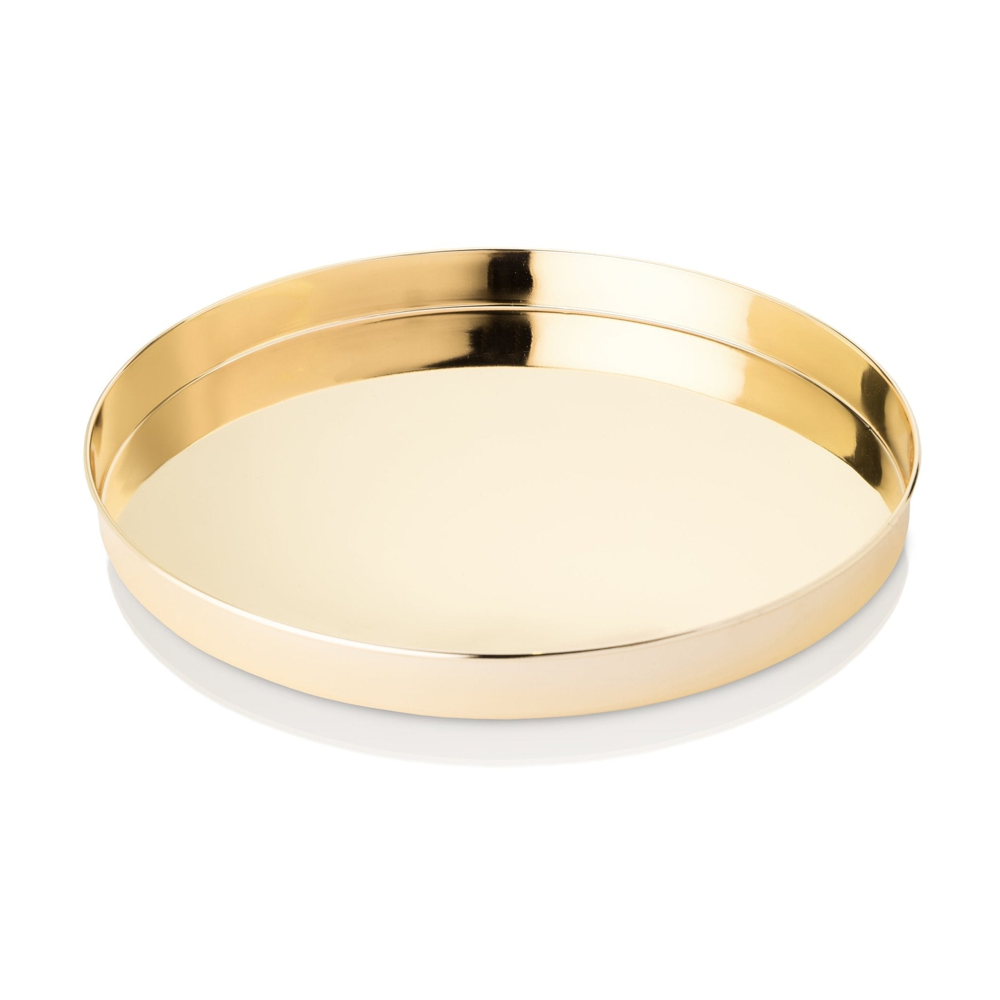 Stainless Steel Round Gold Serving Tray, Gold | Zigeze