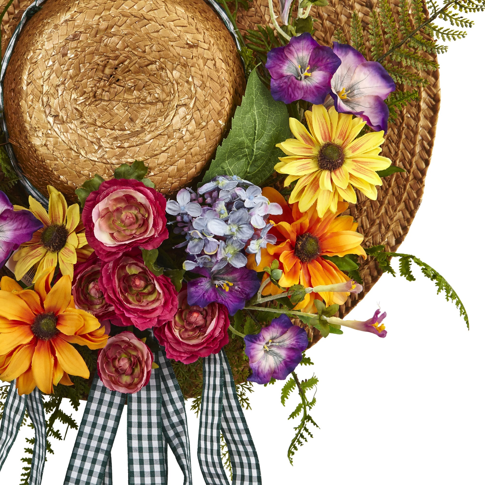 Straw Sun Hat Wreath Adorned with Mixed Flowers | Zigeze