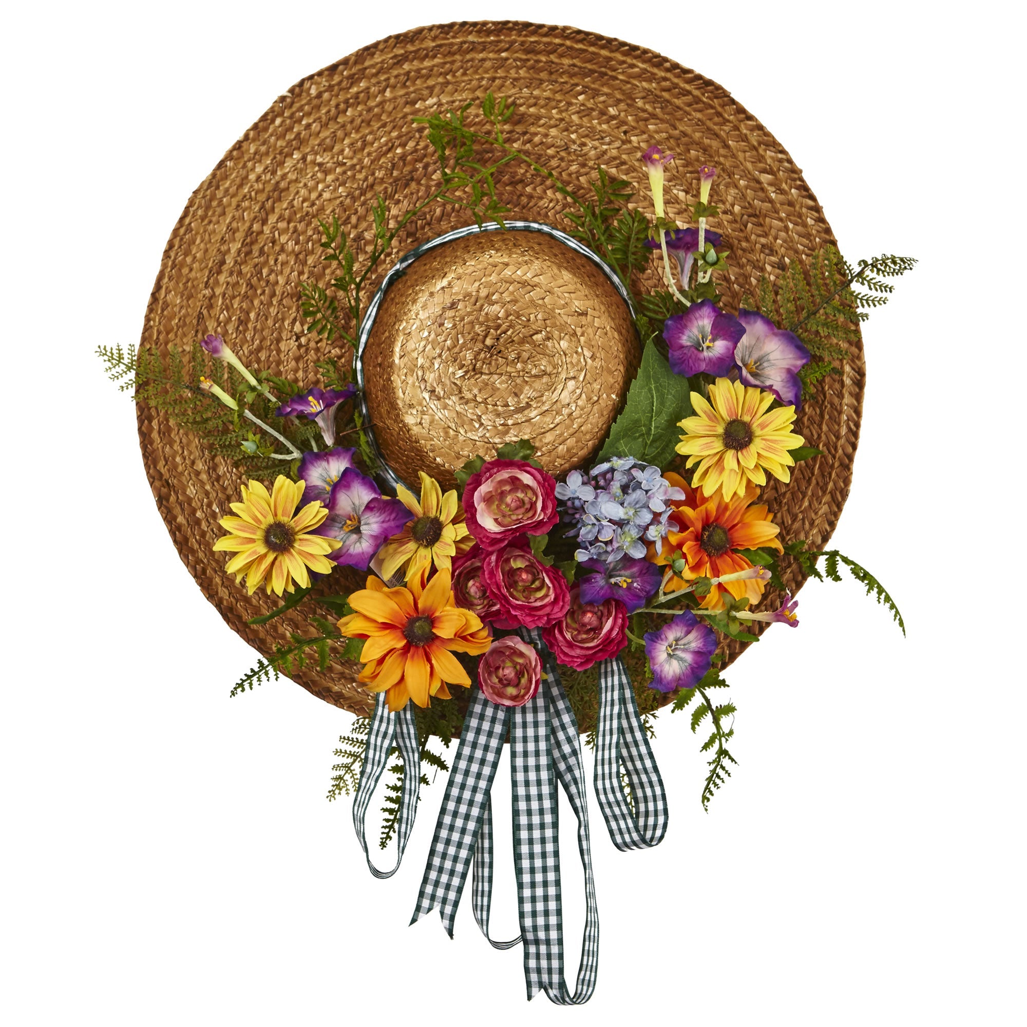 Straw Sun Hat Wreath Adorned with Mixed Flowers | Zigeze