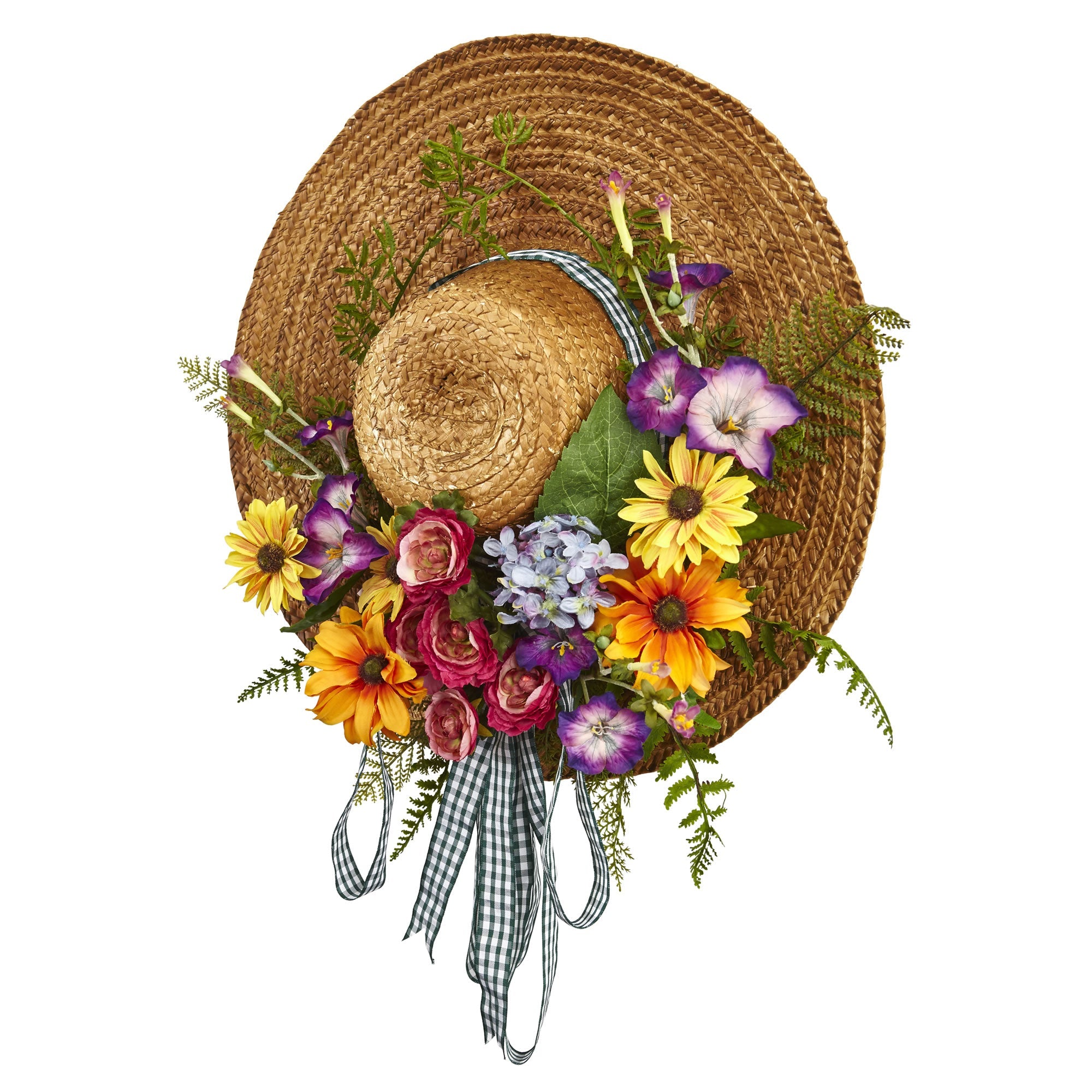 Straw Sun Hat Wreath Adorned with Mixed Flowers | Zigeze