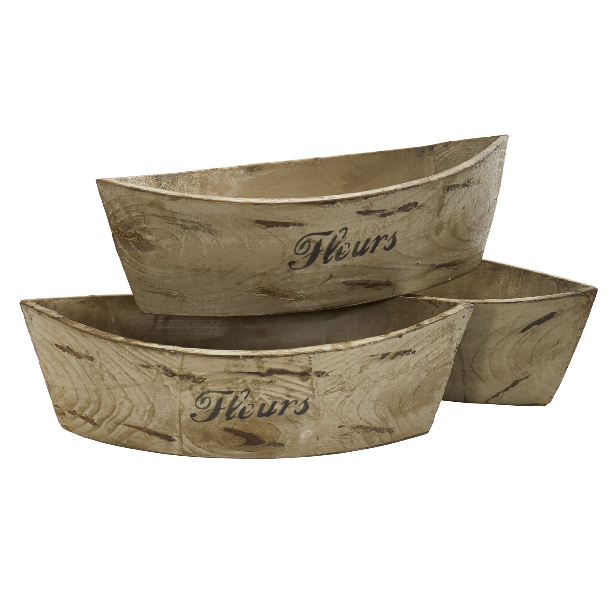 White Washed Natural Wood Planter, Set of 3 | Zigeze