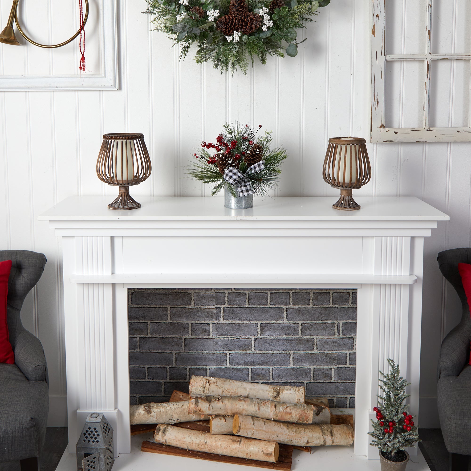 12" Frosted Pine Cones and Berries Arrangement in Vase | Zigeze