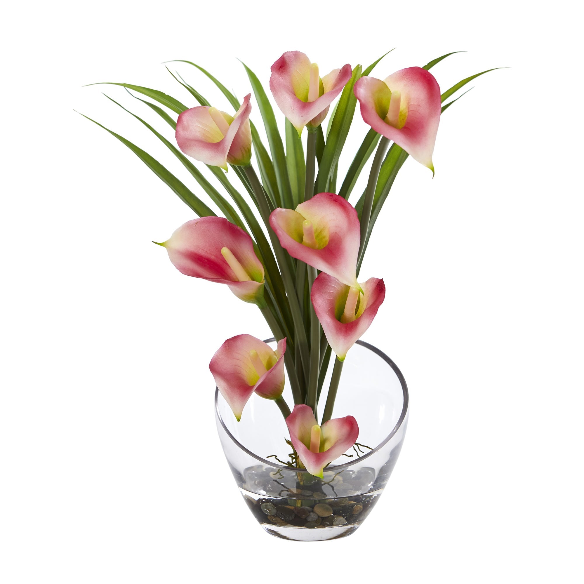 15.5" Calla Lily and Grass Artificial Arrangement in Vase | Zigeze
