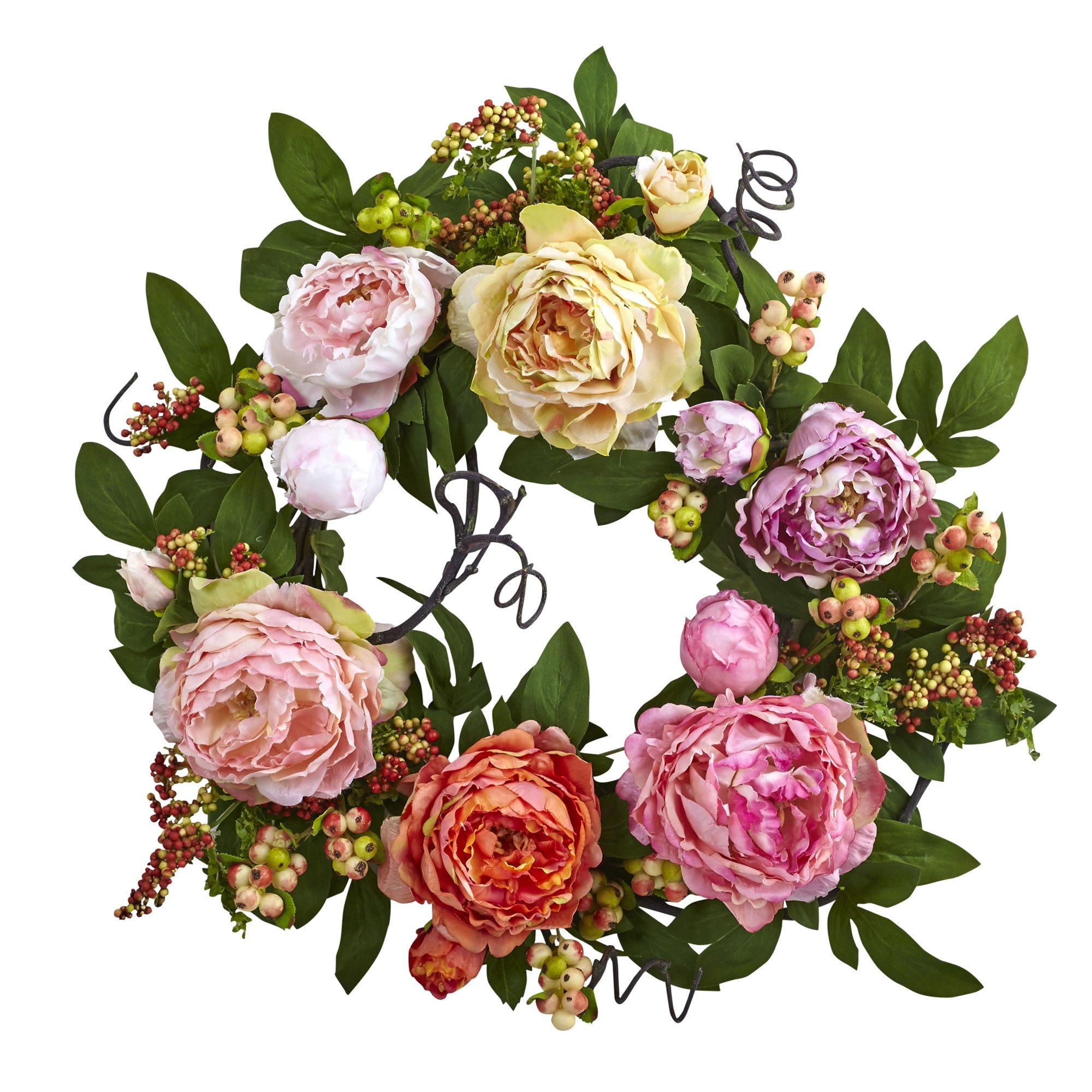 20'' Mixed Artificial Peony & Berry Wreath | Zigeze