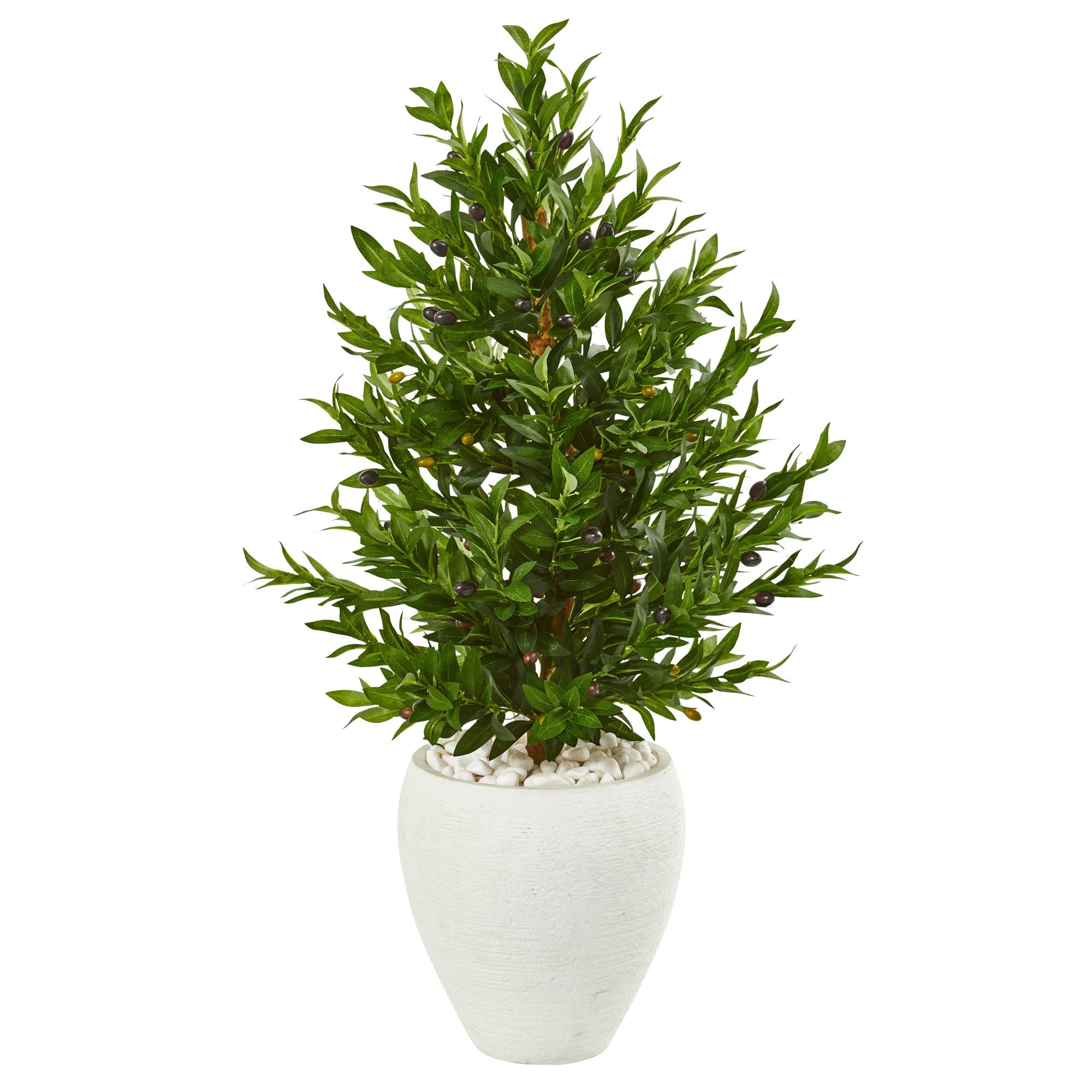 3.5' Olive Cone Topiary Artificial Tree in White Planter | Zigeze