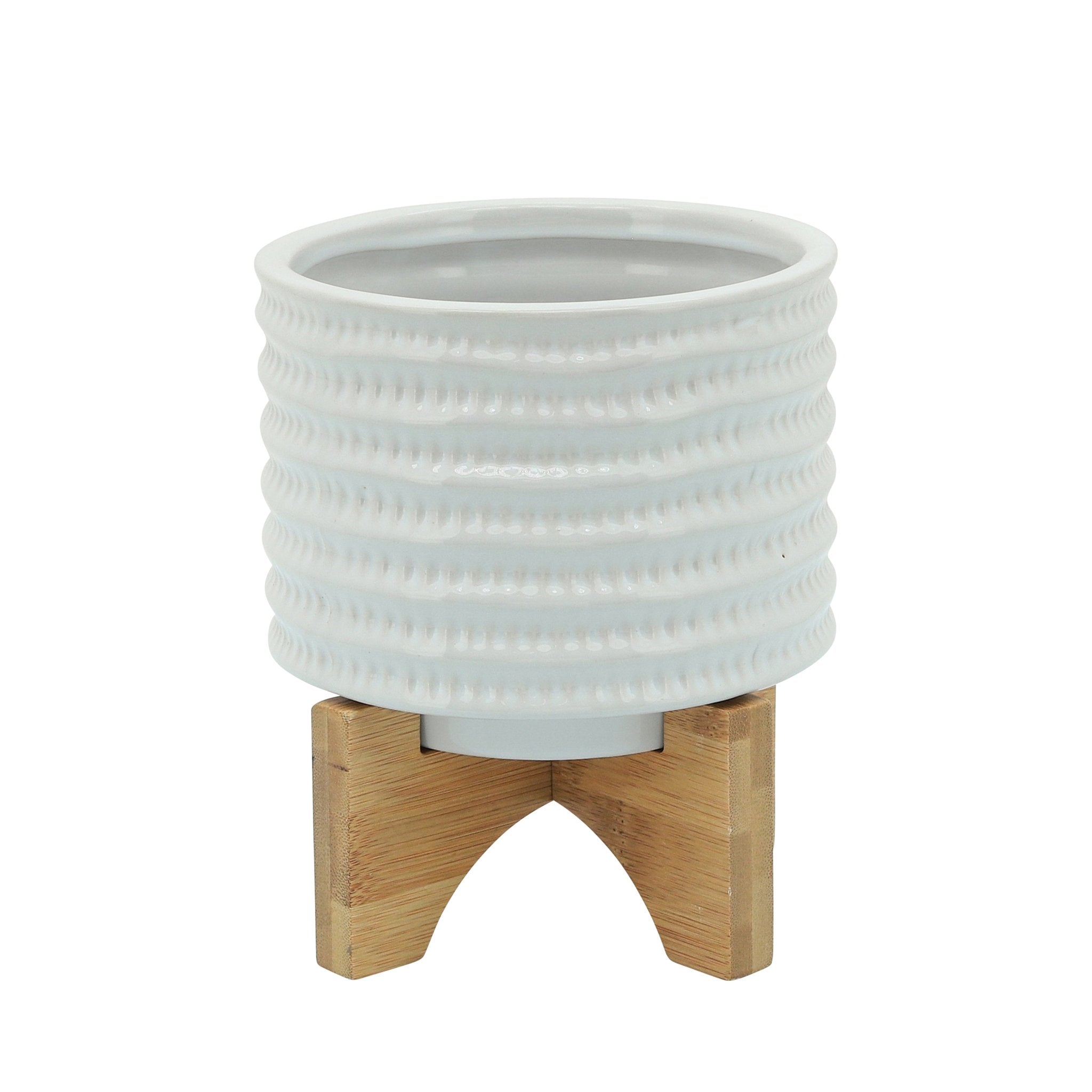 5" Textured Planter with Stand, White | Zigeze