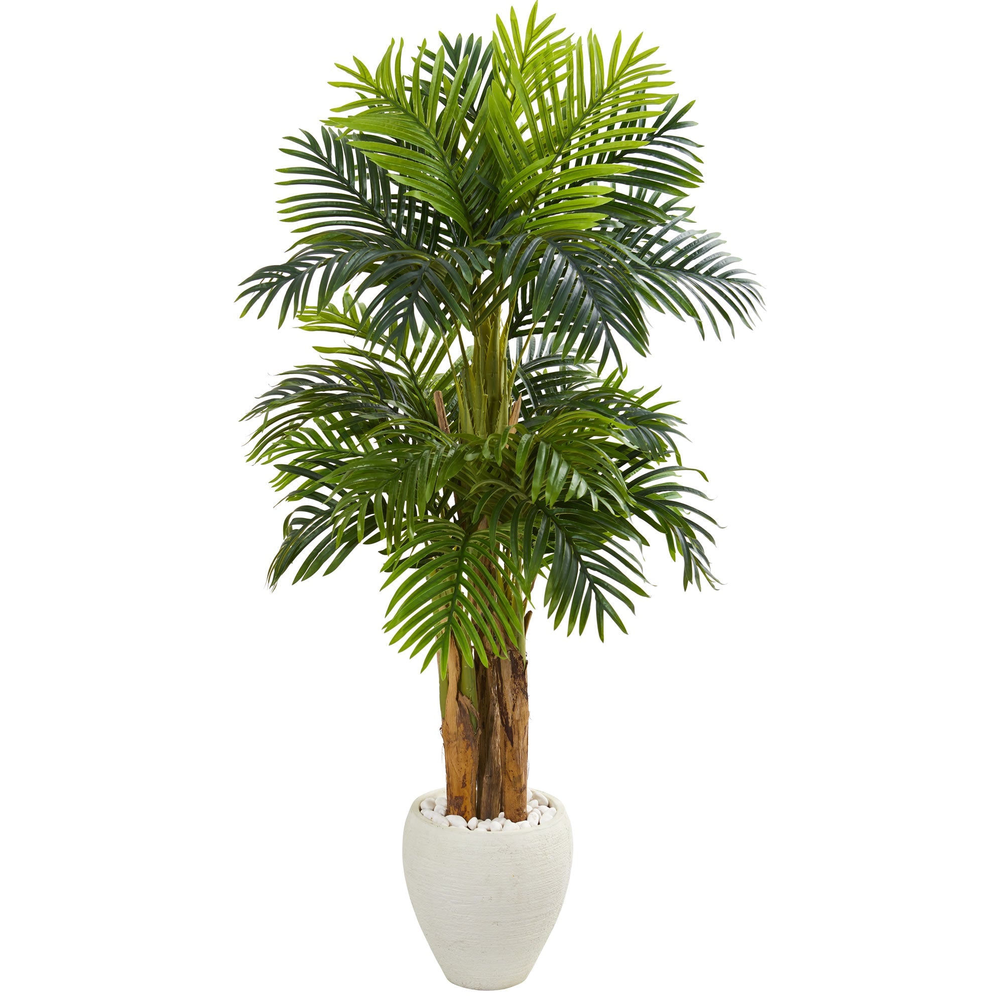5.5' Triple Areca Palm Artificial Tree in White Planter | Zigeze
