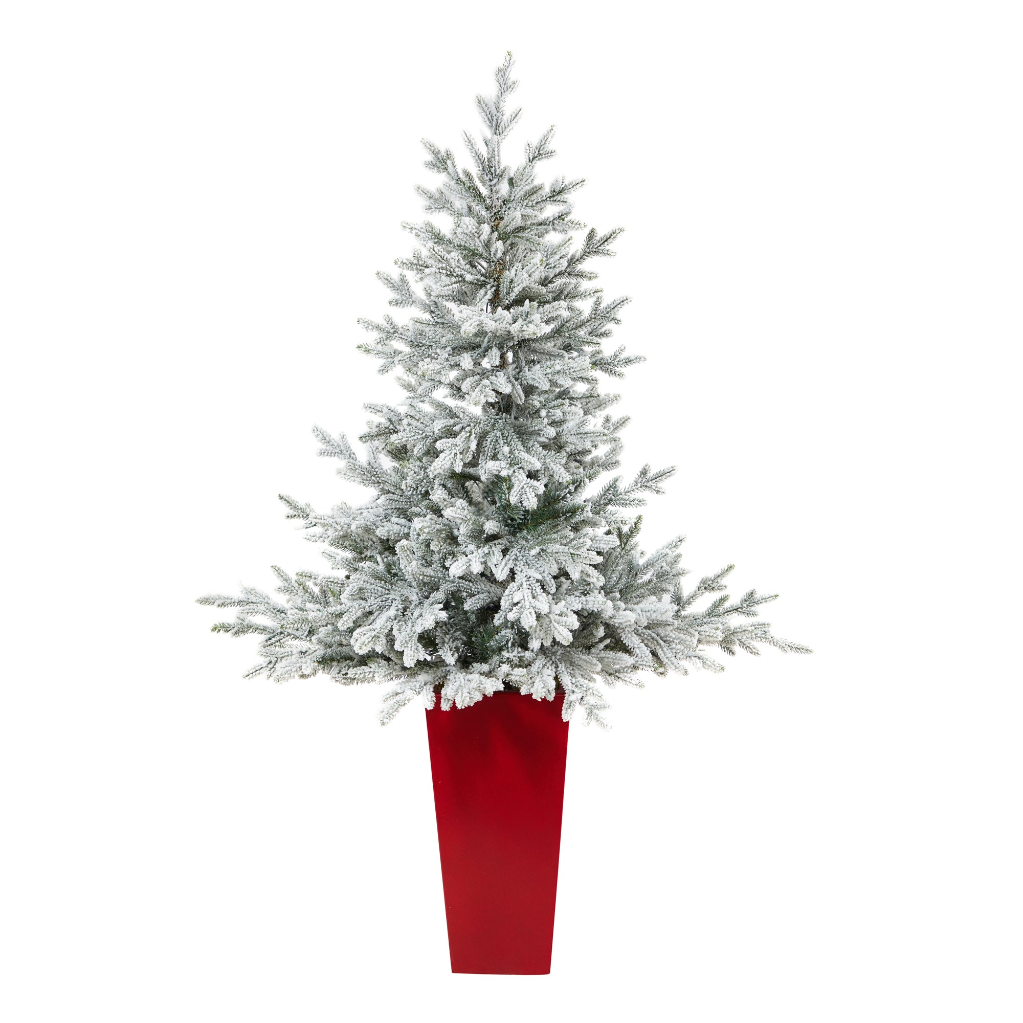 57" Flocked Fraser Fir with 300 Lights in Tower Planter | Zigeze