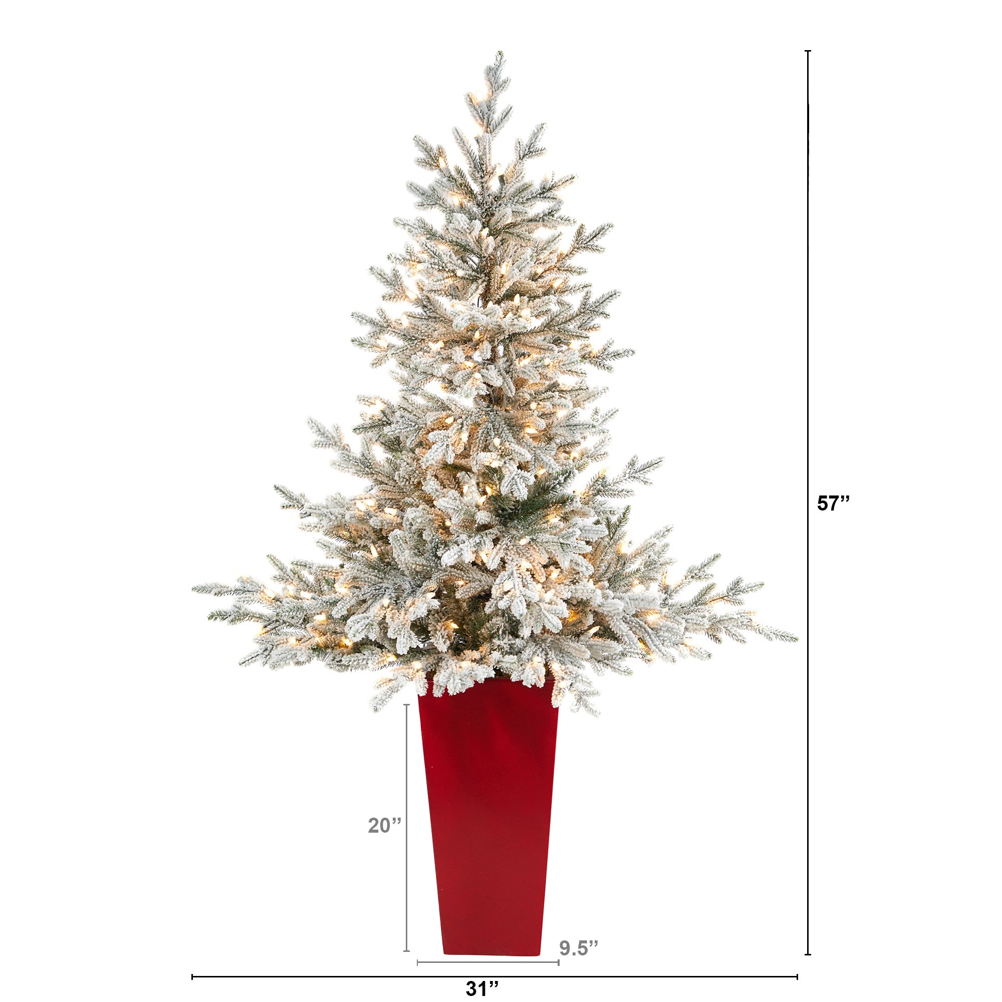 57" Flocked Fraser Fir with 300 Lights in Tower Planter | Zigeze