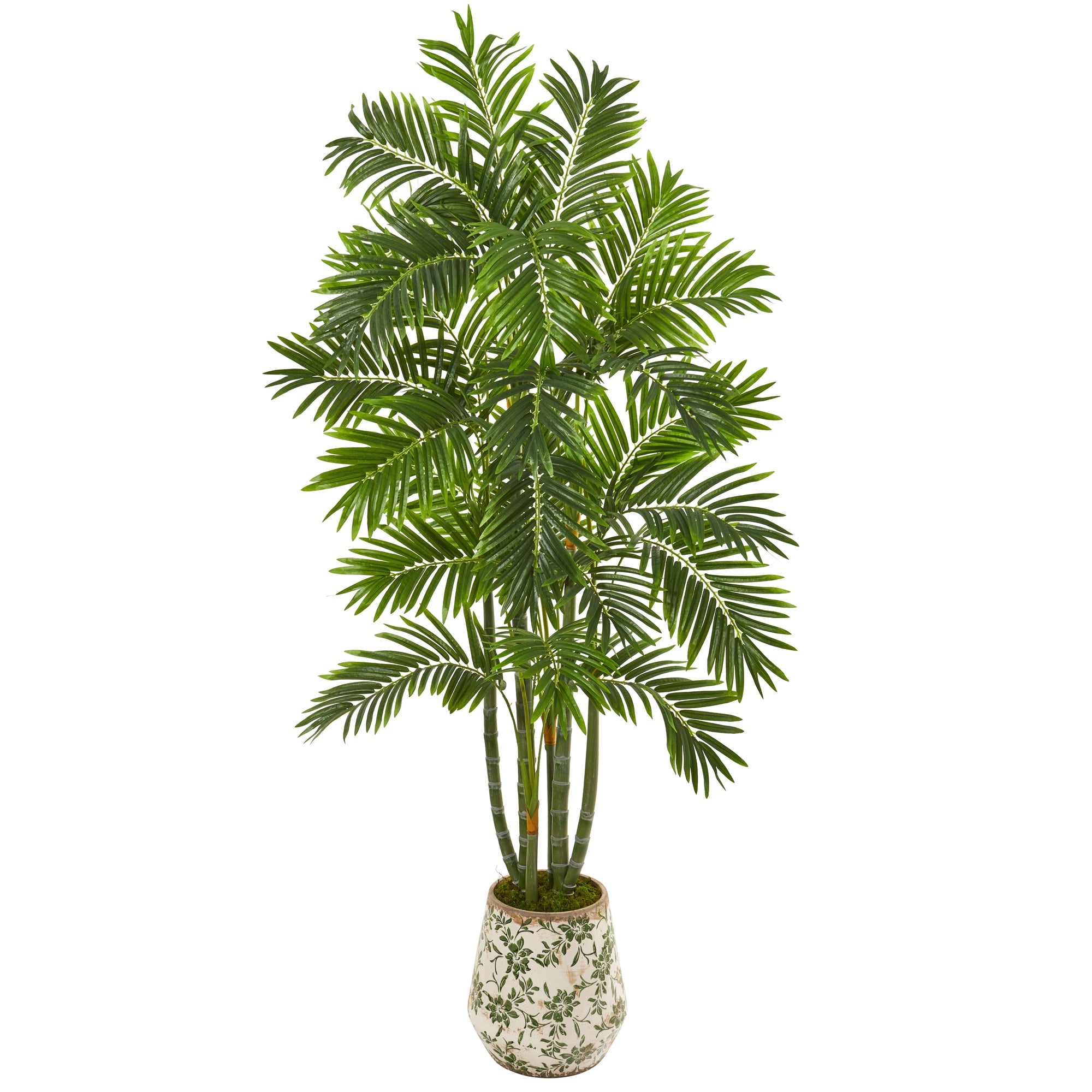 6' Areca Palm Artificial Tree in Vintage Green Planter | Zigeze