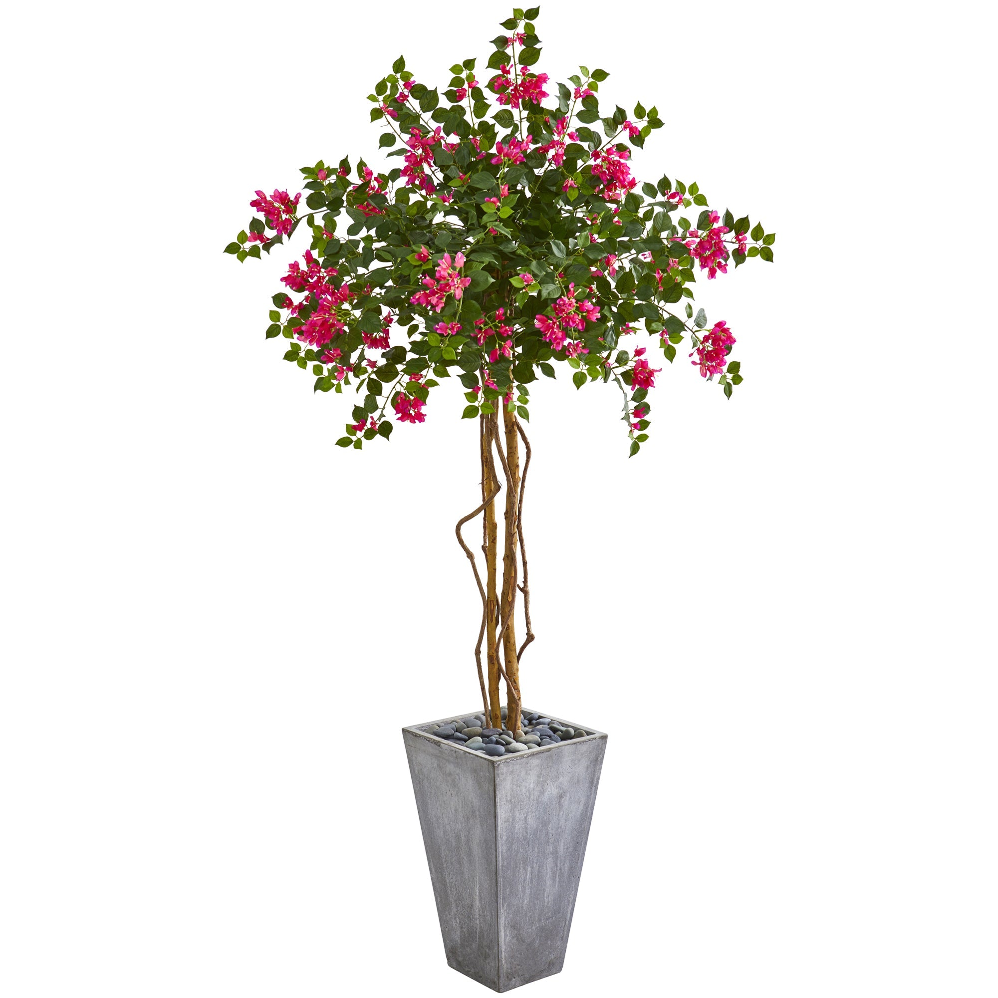 6.5' Bougainvillea Artificial Tree in Cement Planter | Zigeze
