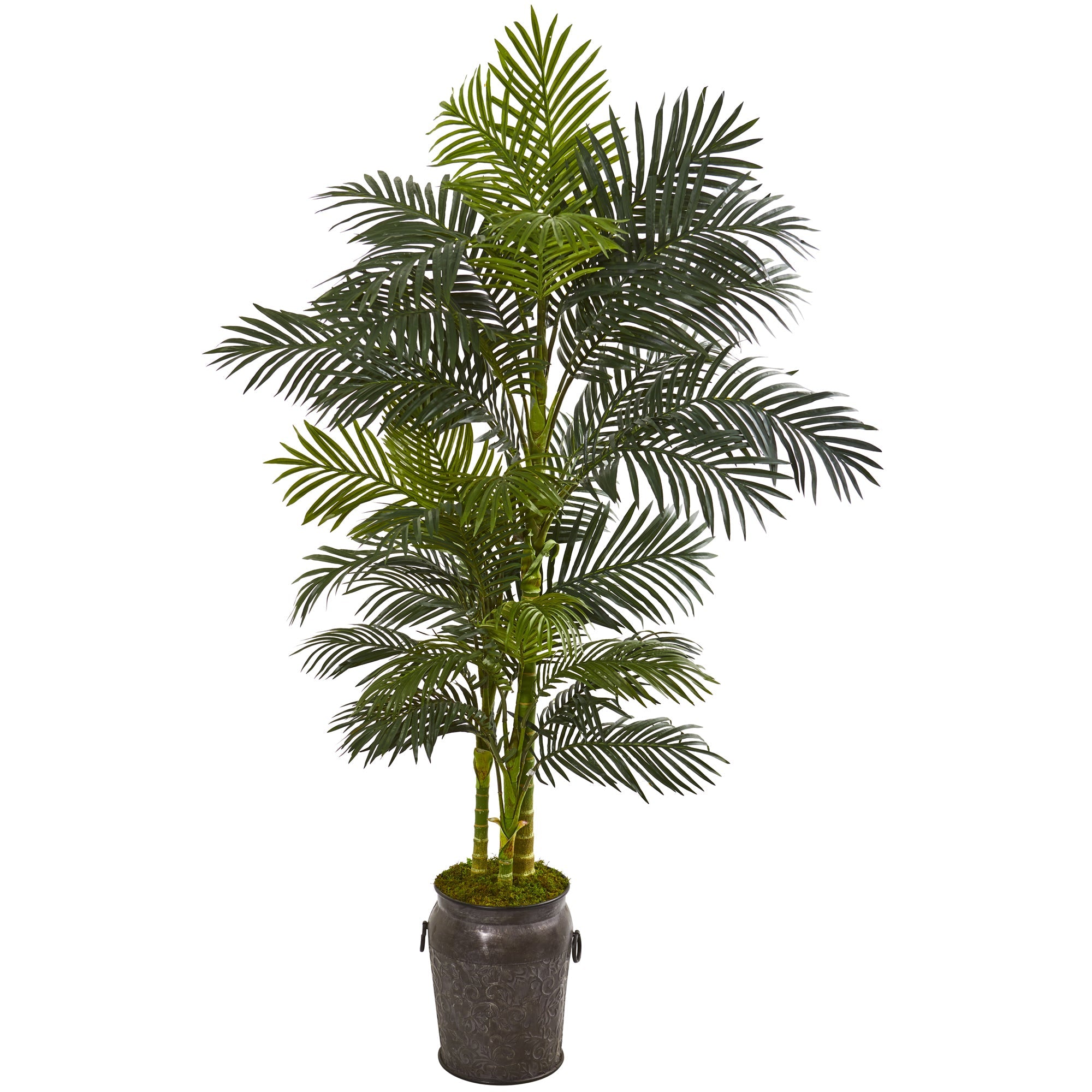 7' Golden Cane Artificial Palm Tree in Decorative Planter | Zigeze