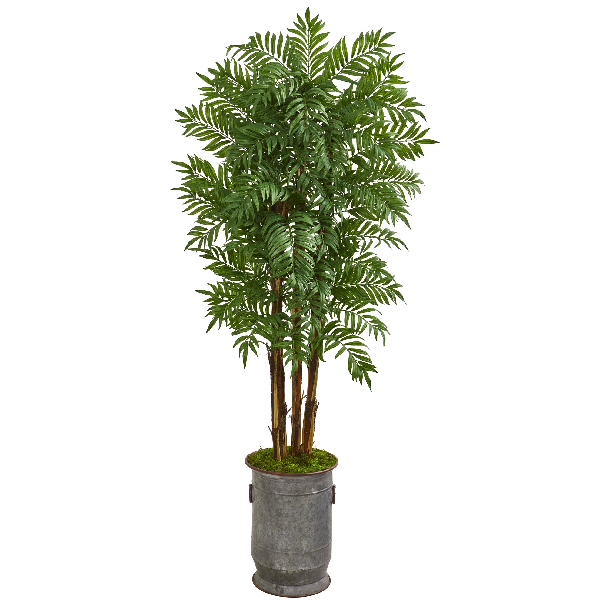 76" Parlour Artificial Palm Tree in Copper Trimmed Metal Planter | Zigeze