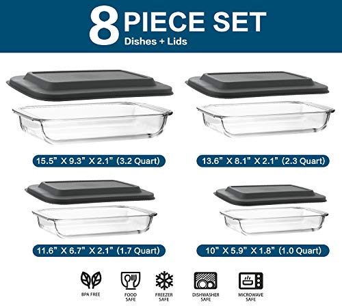 8 - Piece Deep Glass Baking Dish Set, Gray | Zigeze