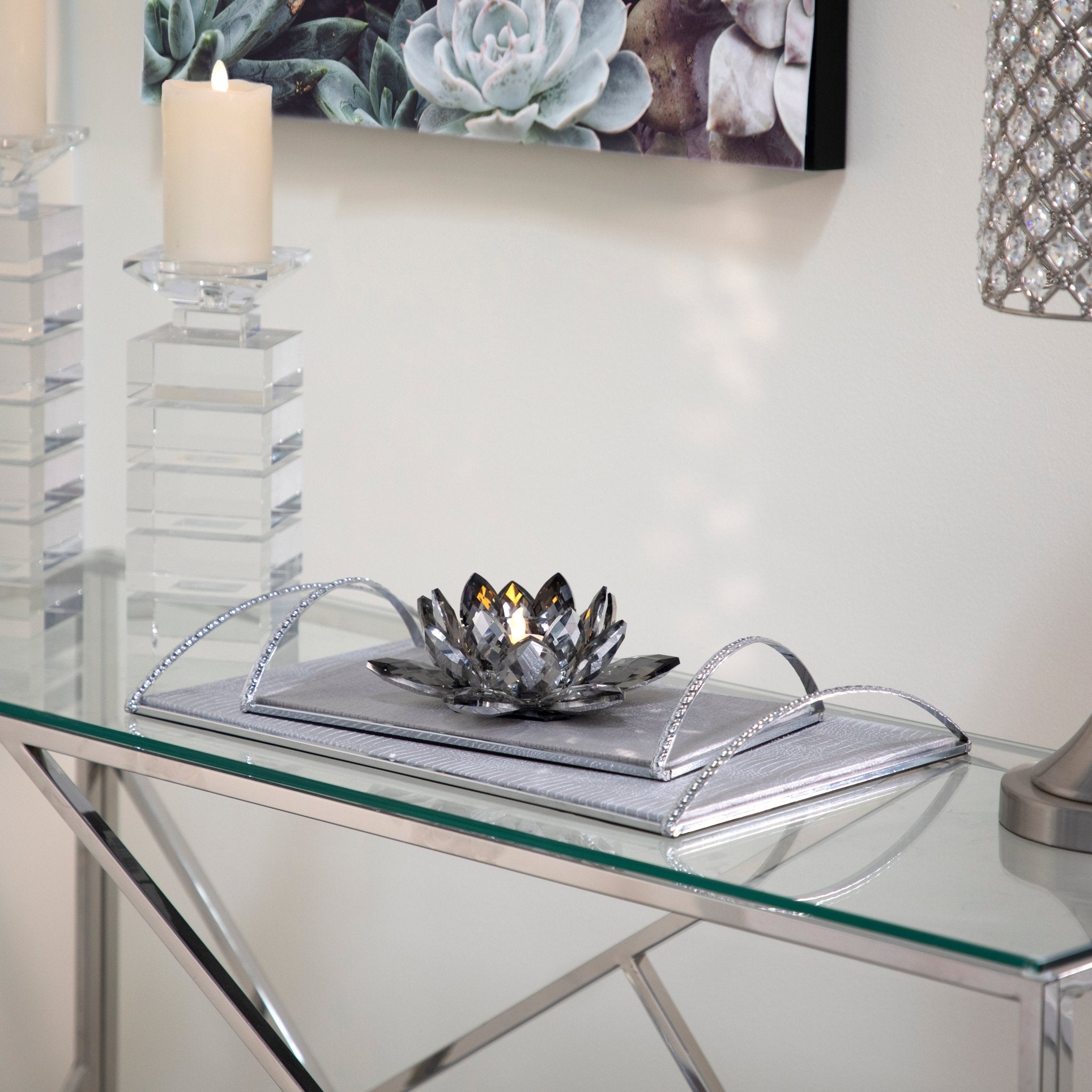 Black Crystal Lotus Votive Holder 8.25" | Zigeze