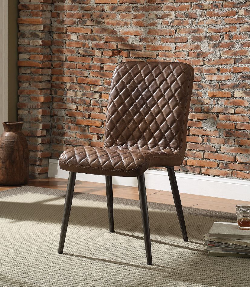Brown Leather Side Chair (2Pc) | Zigeze
