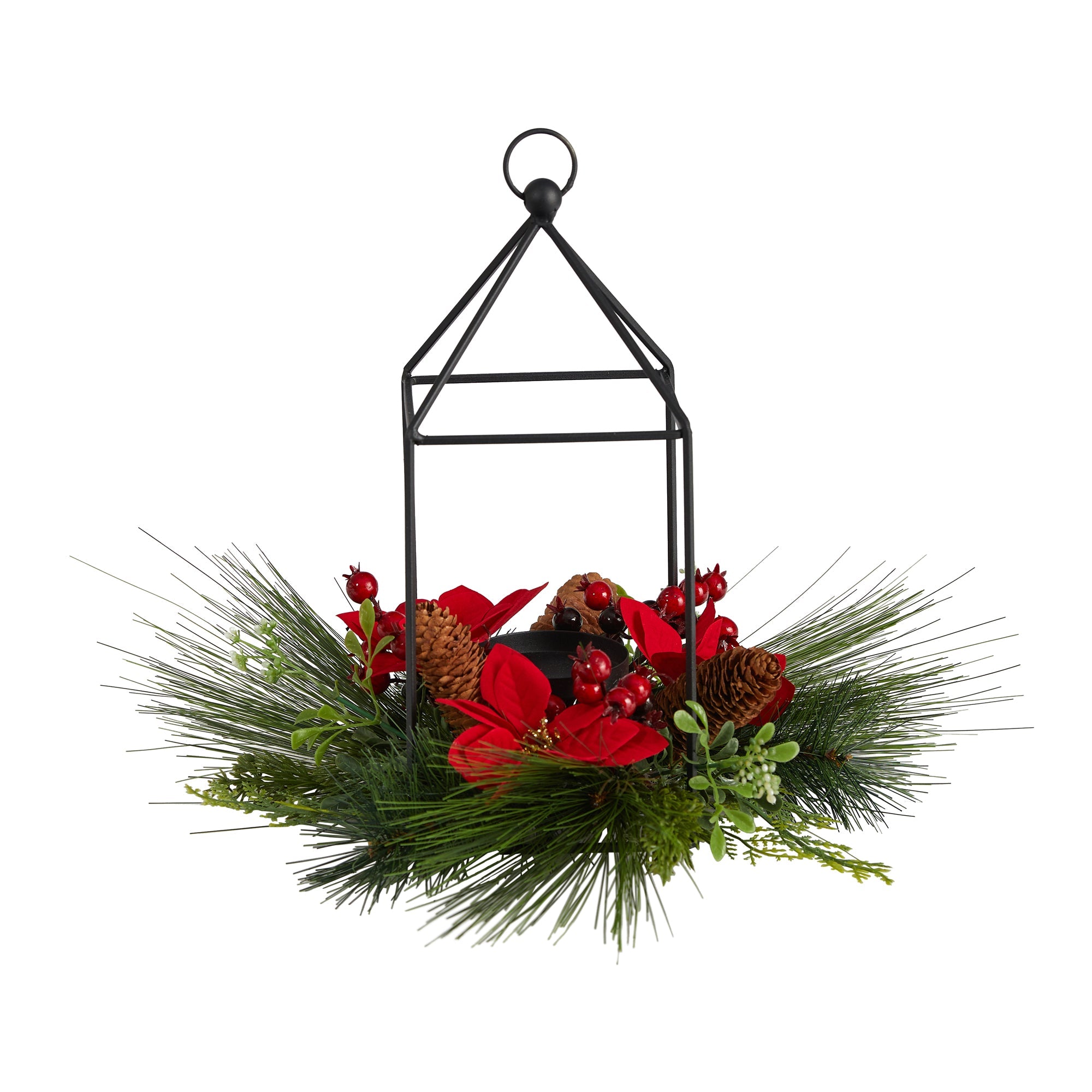 Poinsettia Candelabrum with Pine Cones and Berries | Zigeze