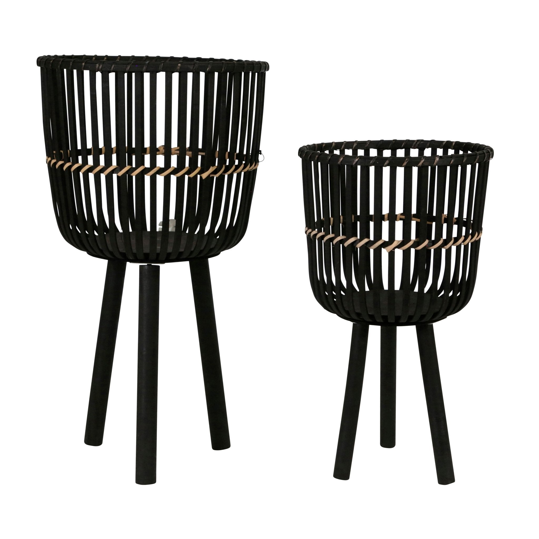 Set of 2 Bamboo Footed Planters, Black | Zigeze