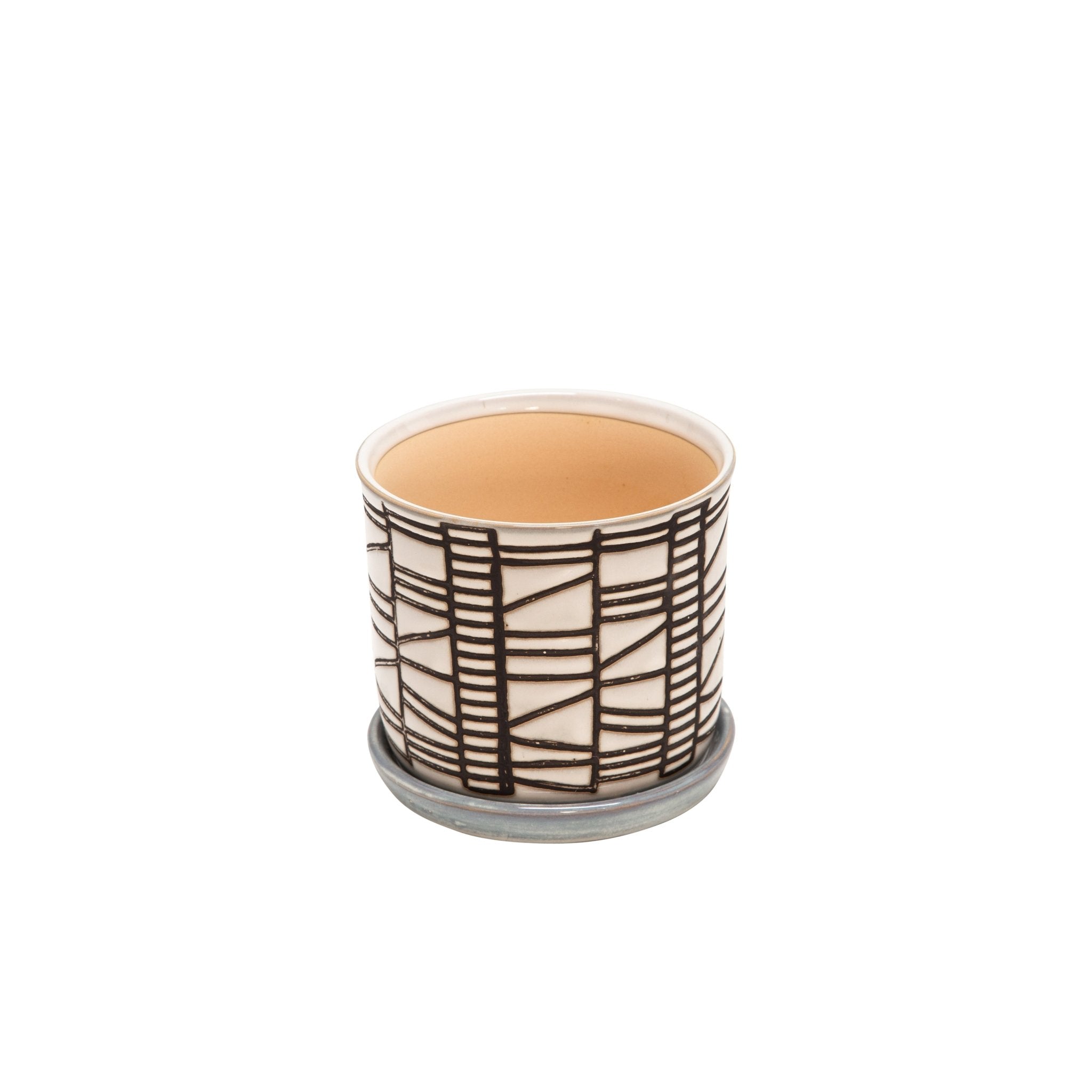 Set of 2 Beige Ceramic Planters with Saucer | Zigeze