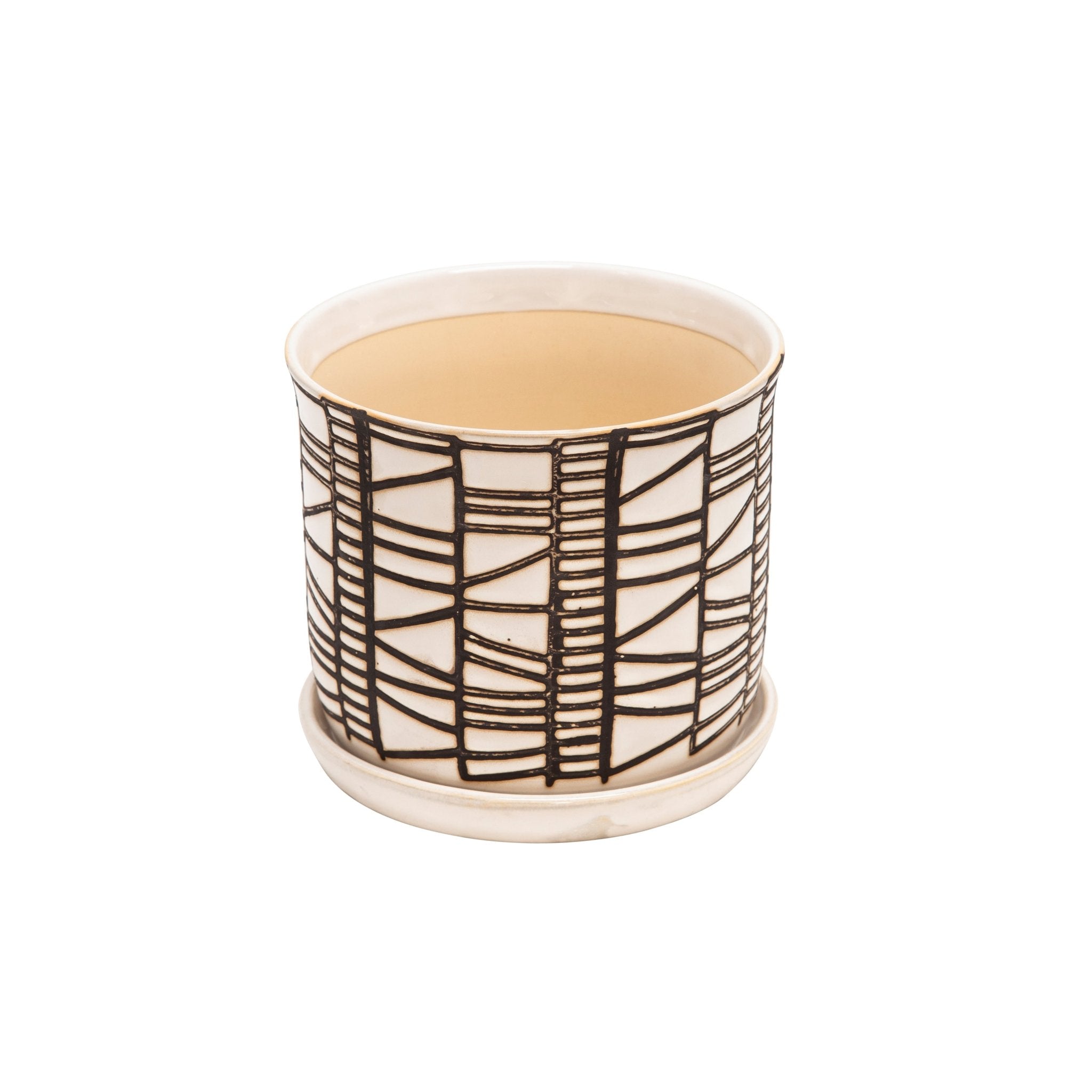Set of 2 Beige Ceramic Planters with Saucer | Zigeze