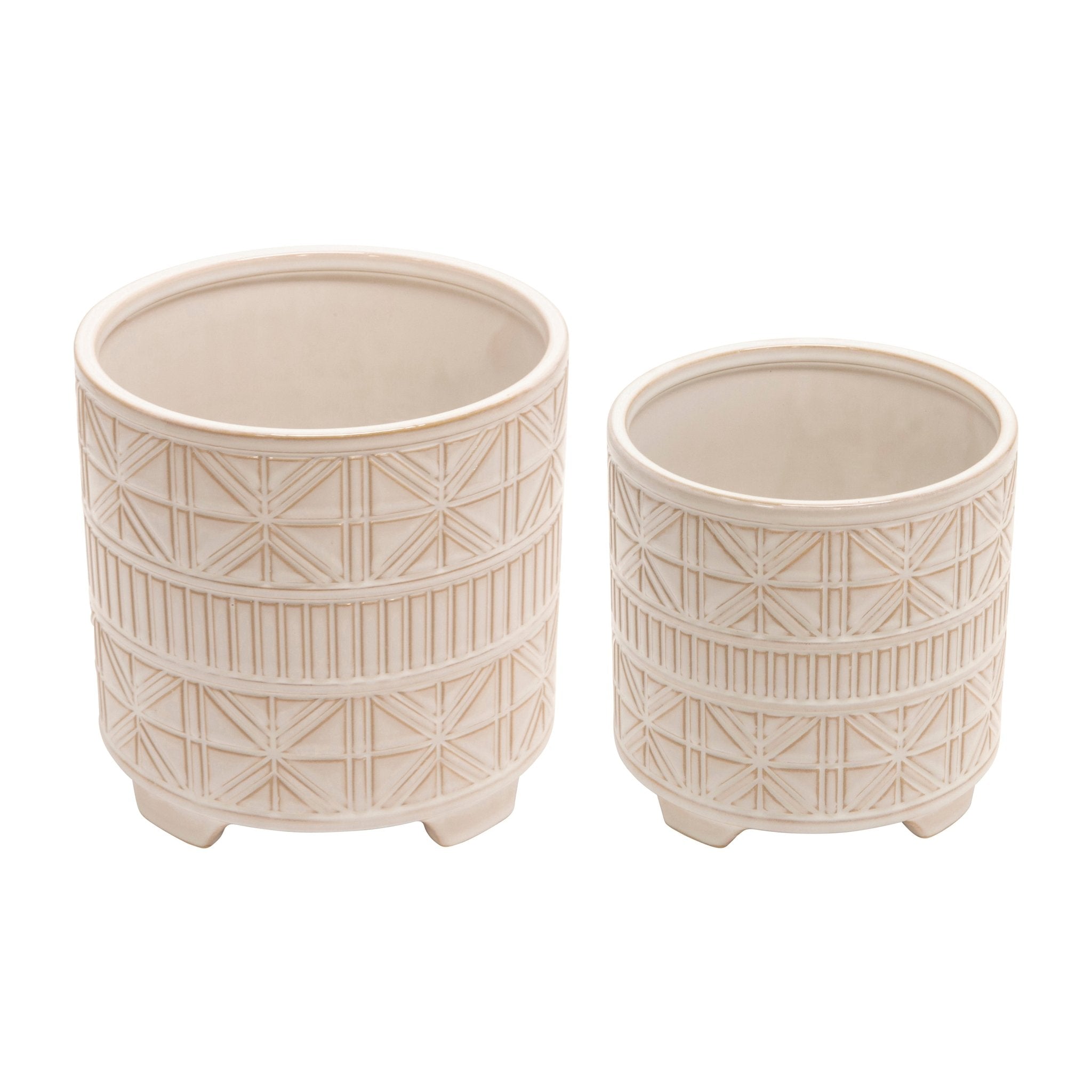 Set of 2 Ceramic Abstract Footed Planter, White | Zigeze