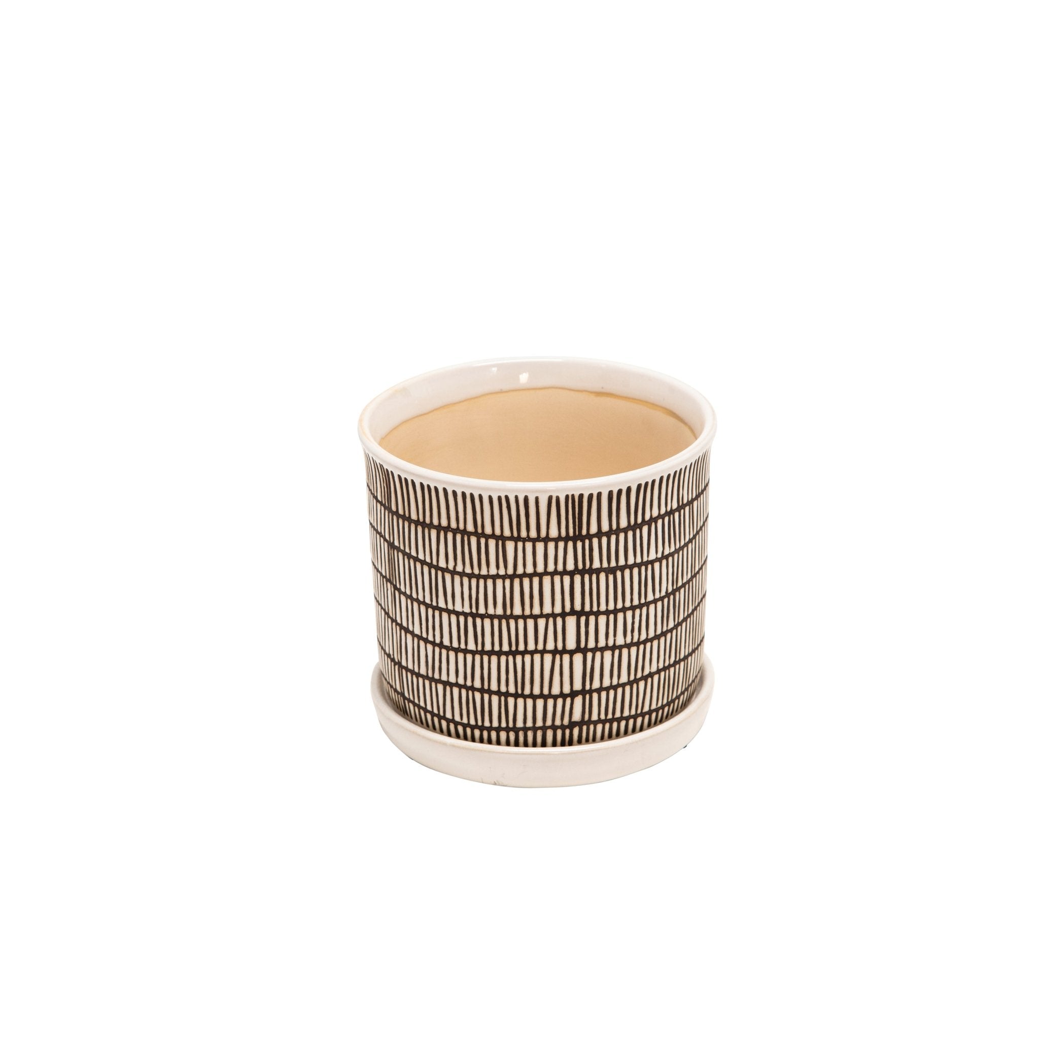 Set of 2 Ceramic Planters with Saucer, Beige | Zigeze